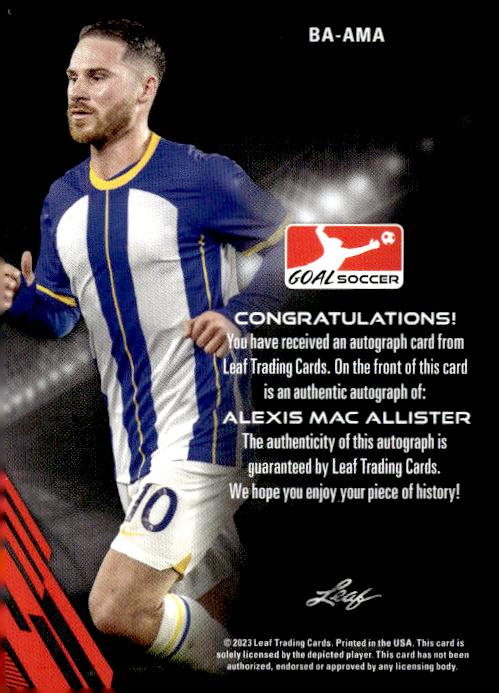 2023 Leaf Goal - Base Autographs #BA-AMA Alexis Mac Allister