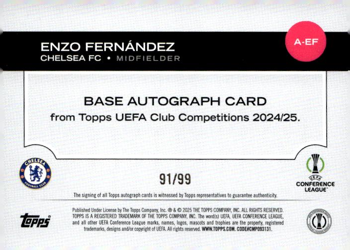 2024-25 Topps UEFA Club #A-EF Enzo Fernández Base Autographs Green Foil #/99