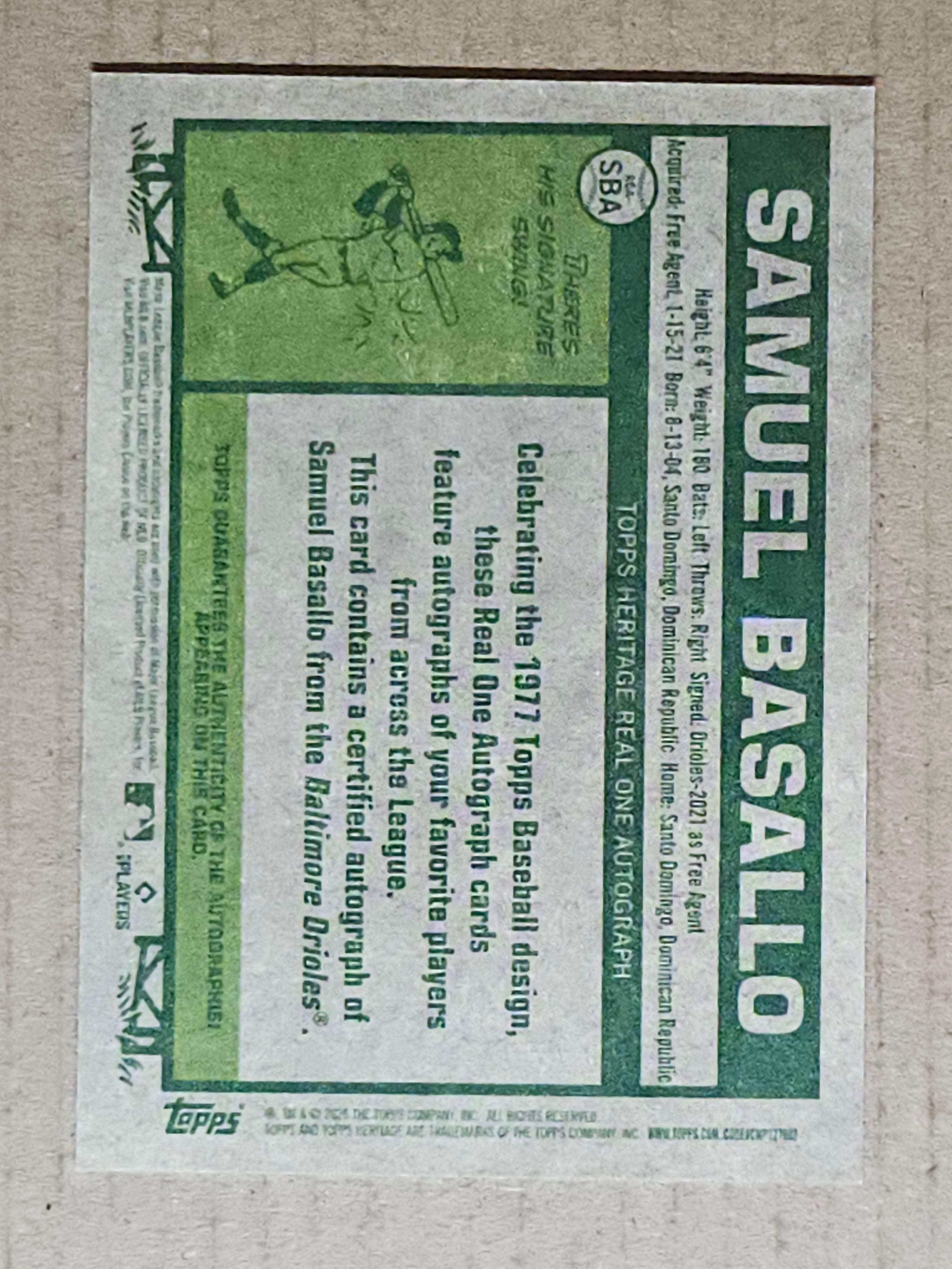 2026 Topps Heritage #ROA-SBA Samuel Basallo Real One Autographs