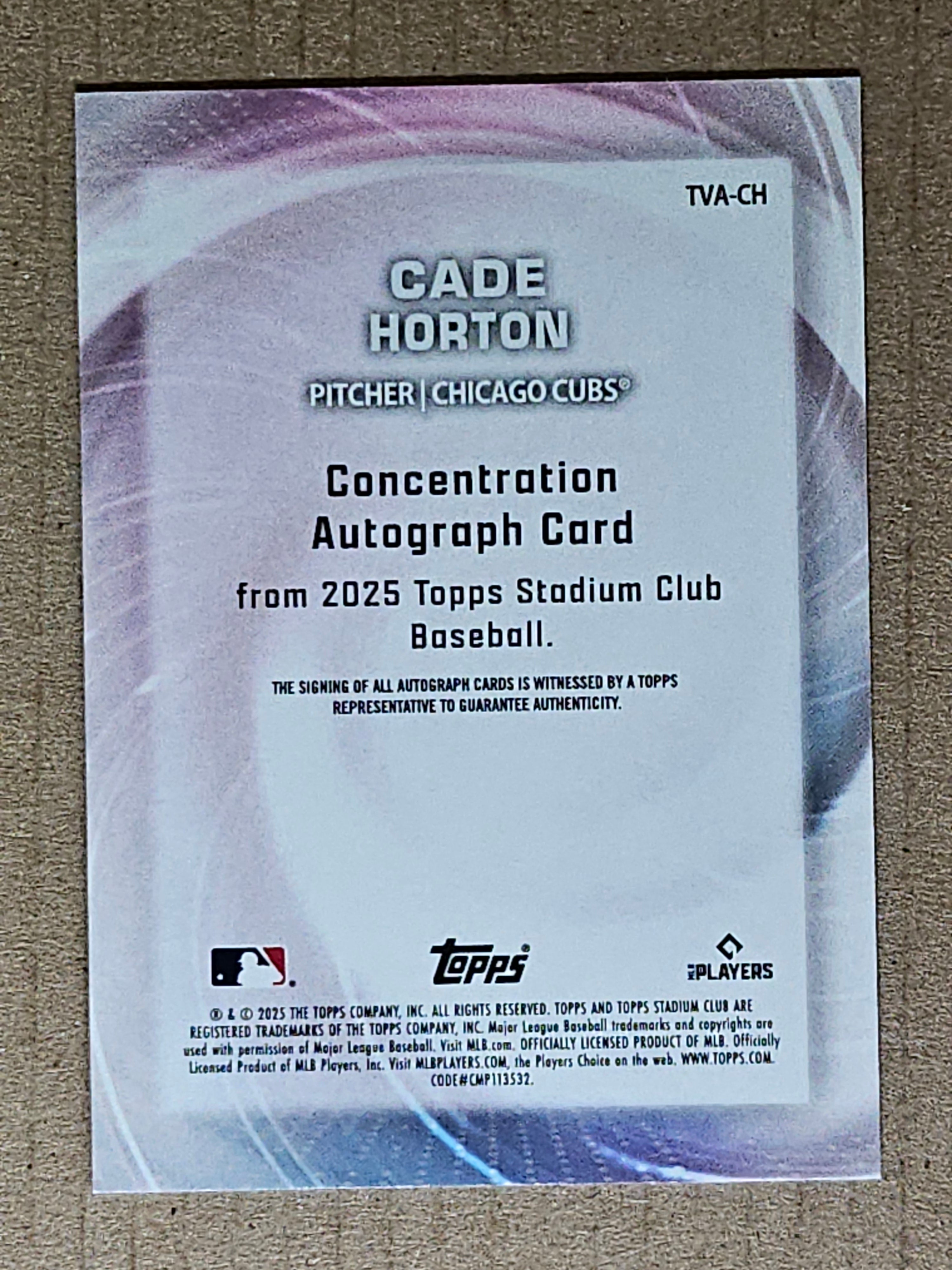 2025 Stadium Club #TVA-CH Cade Horton Concentration Autographs