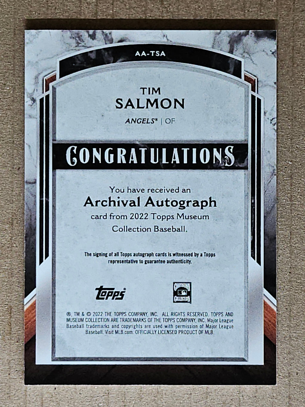2022 Topps Museum Collection #AA-TSA Tim Salmon Archival Autographs #/299
