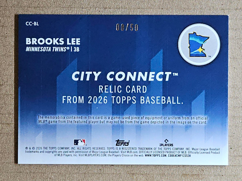 2026 Topps #CC-BL Brooks Lee City Connect Swatch Collection Relics Gold #/50