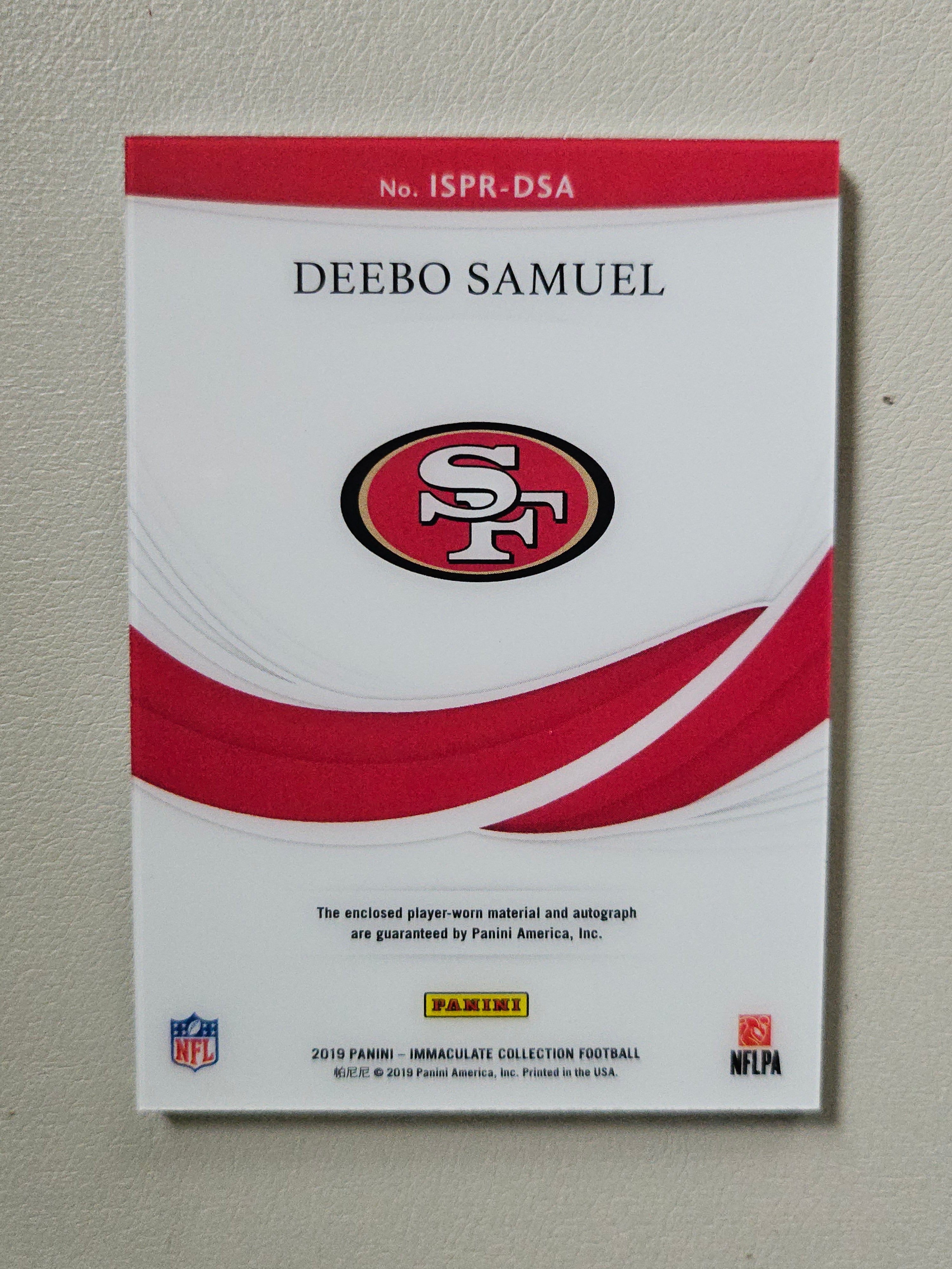 2019 Panini Immaculate Deebo Samuel Signature Patches Rookie Gold #/25