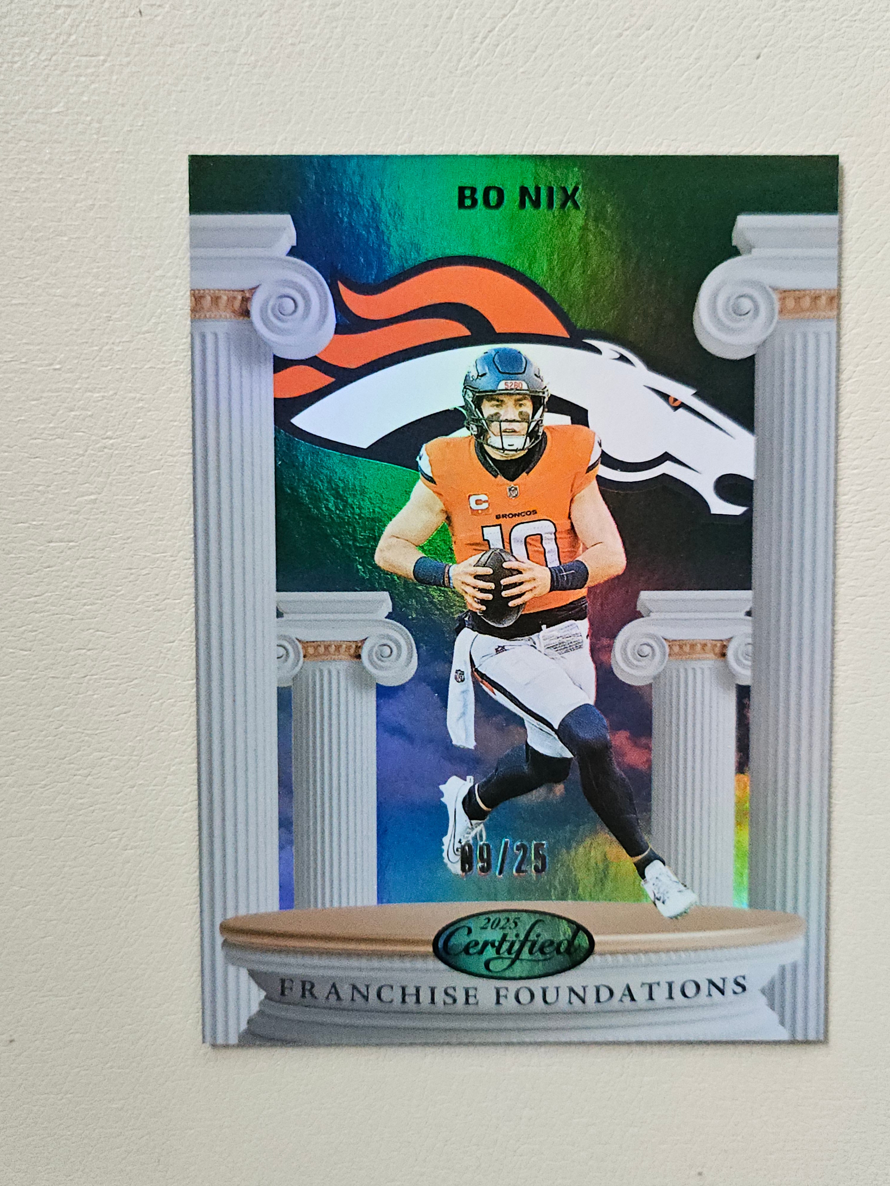 2025 Panini Certified #FFO-BNX Bo Nix Franchise Foundations Mirror Green #/25
