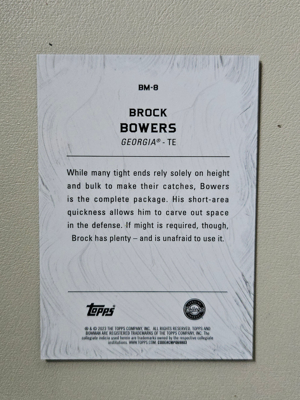 2023 Bowman University Brock Bowers Masterpieces Gold Refractor #/50