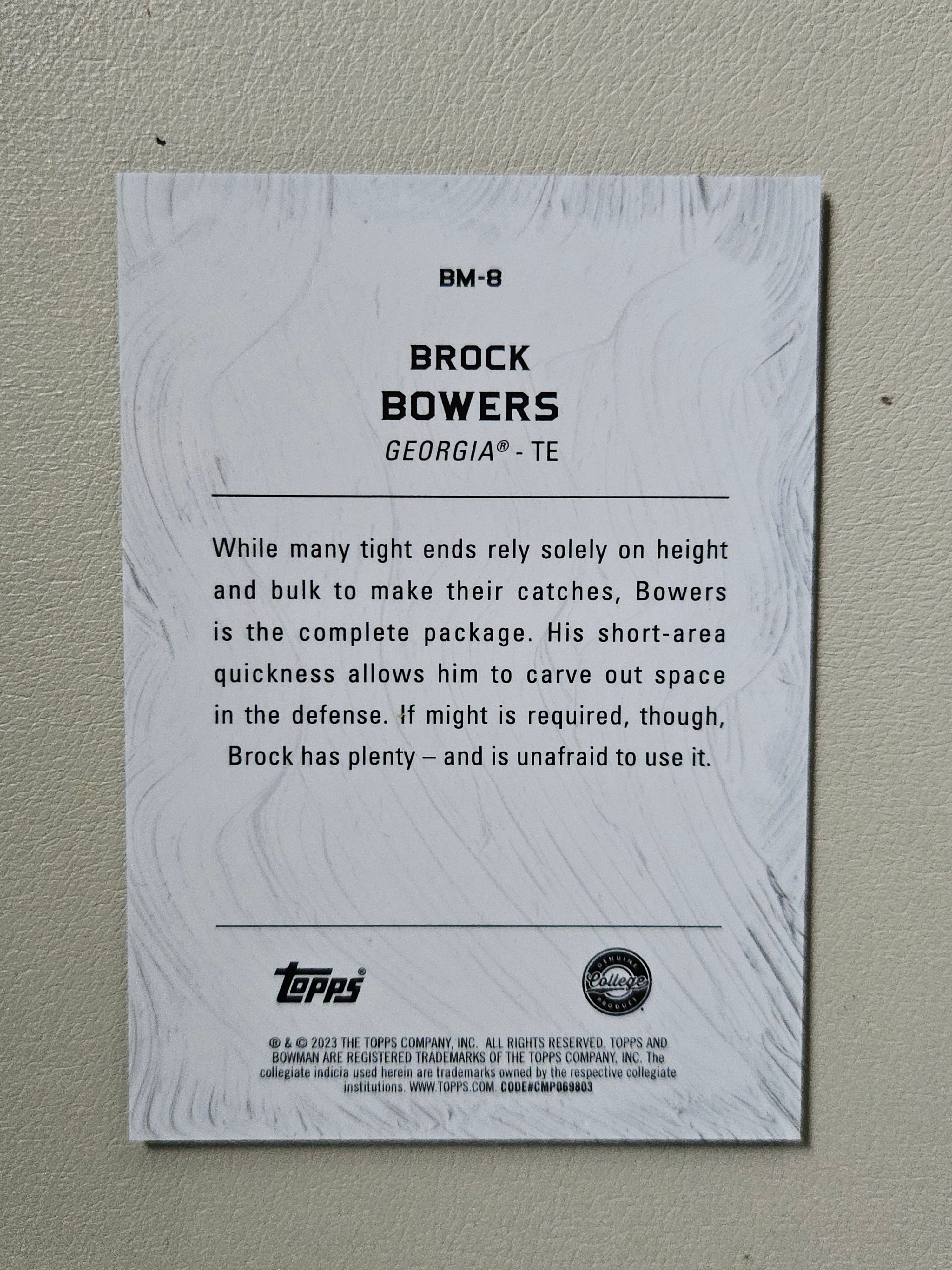 2023 Bowman University Brock Bowers Masterpieces Gold Refractor #/50