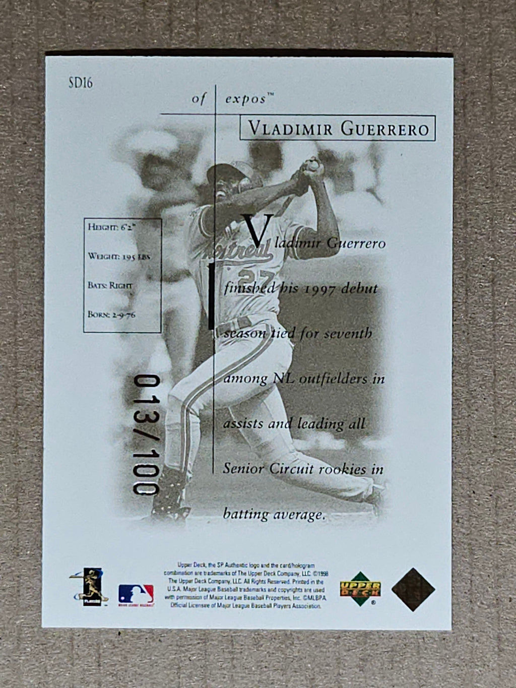 1998 SP Authentic #SD16 Vladimir Guerrero Sheer Dominance Titanium #/100