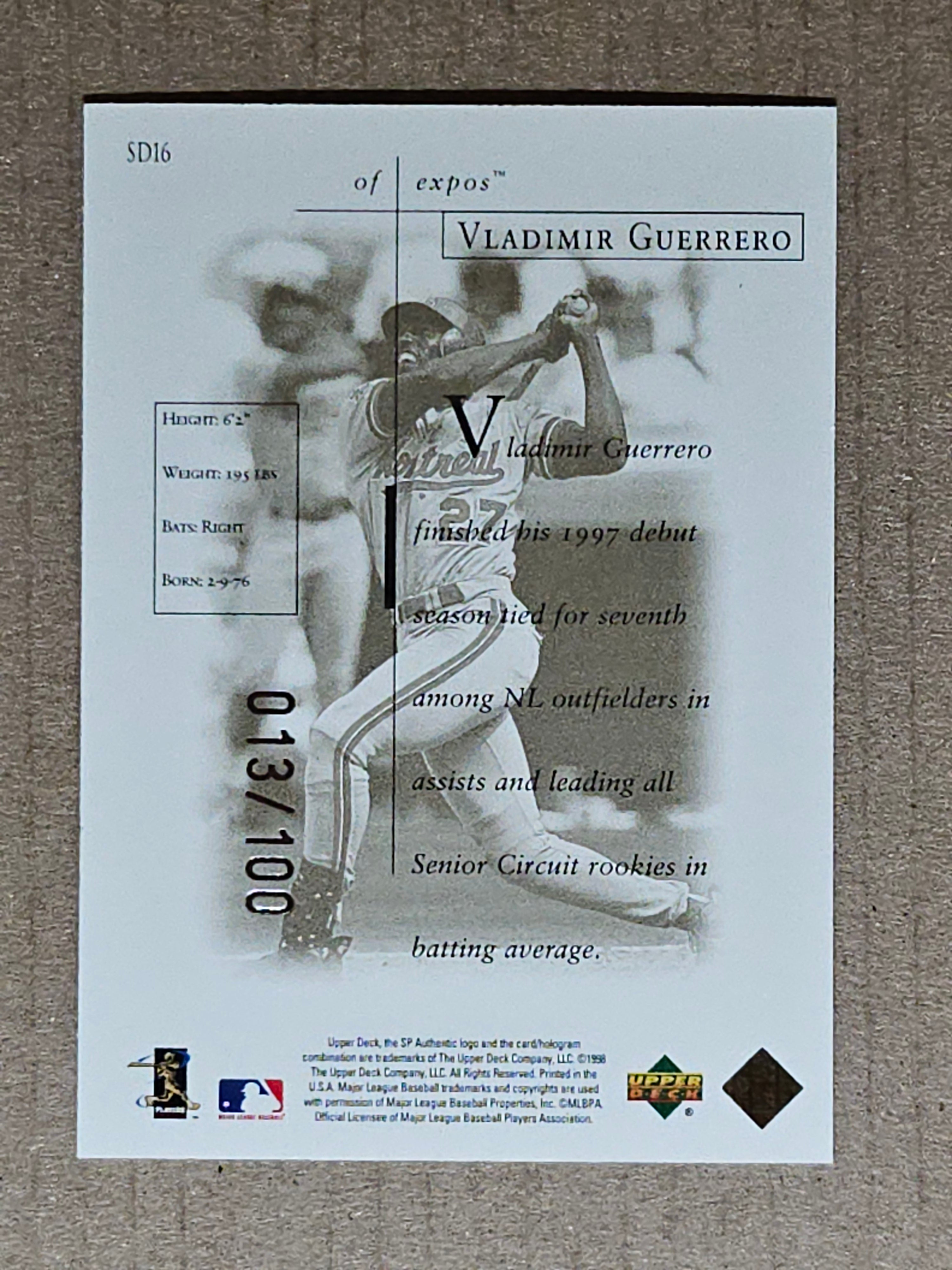 1998 SP Authentic #SD16 Vladimir Guerrero Sheer Dominance Titanium #/100