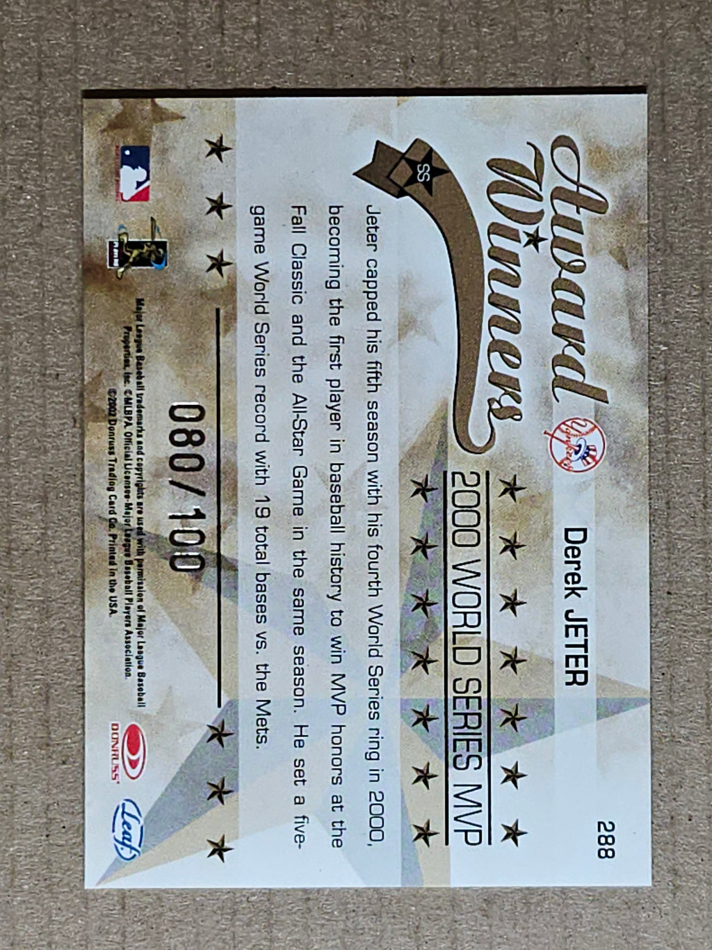 2002 Leaf Rookies & Stars #288 Derek Jeter Longevity #/100
