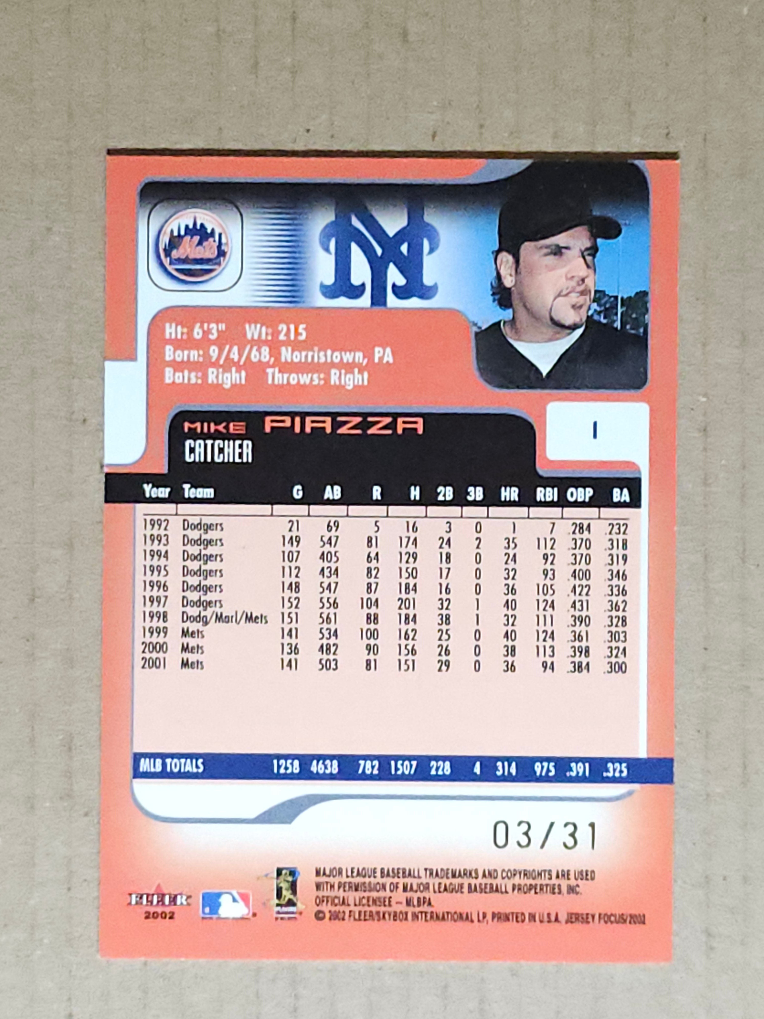 2002 Fleer Focus Jersey Edition #1 Mike Piazza Jersey Parallel #/31