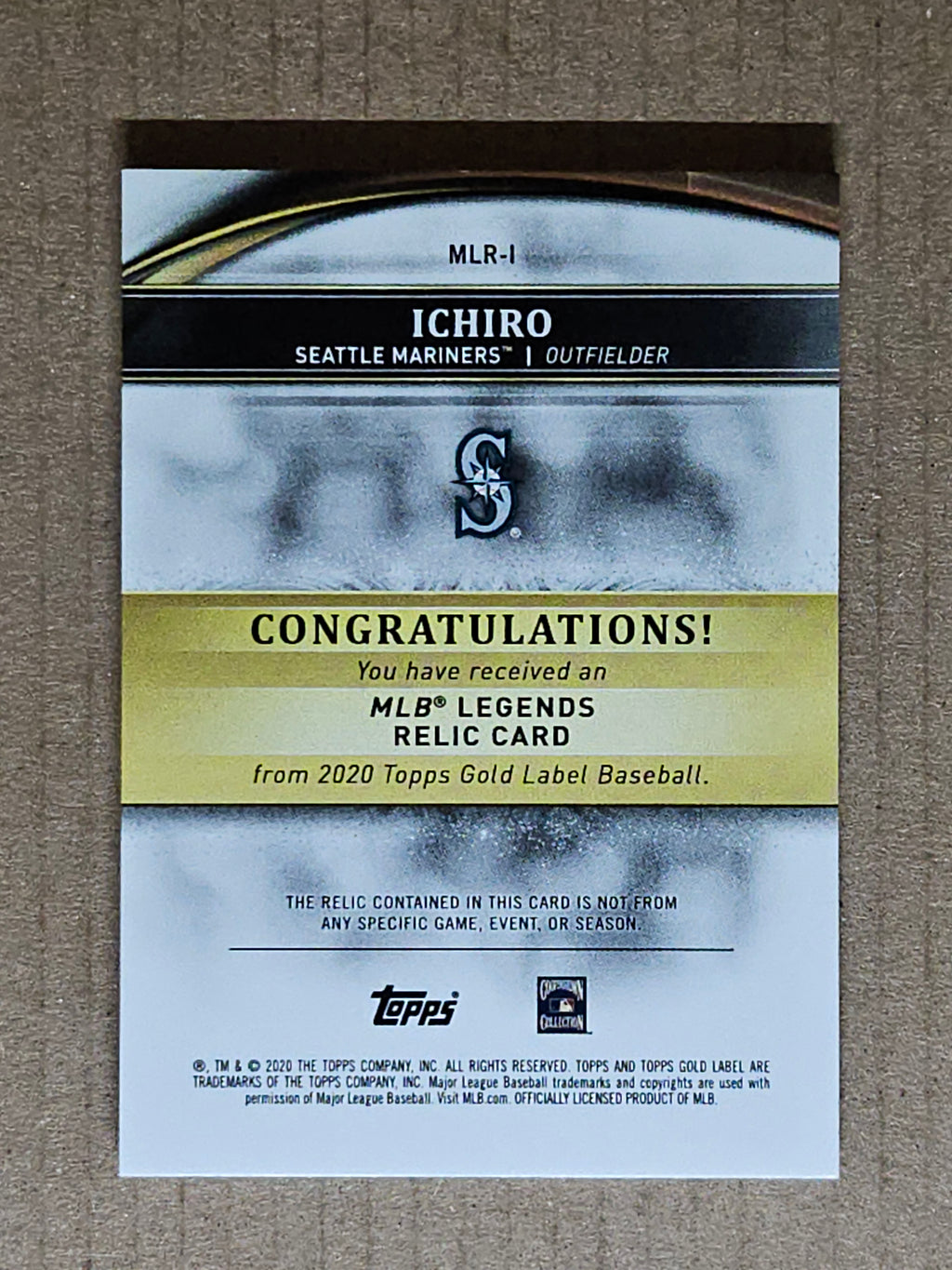 2020 Topps Gold Label #MLR-I Ichiro MLB Legends Relics Black #/5