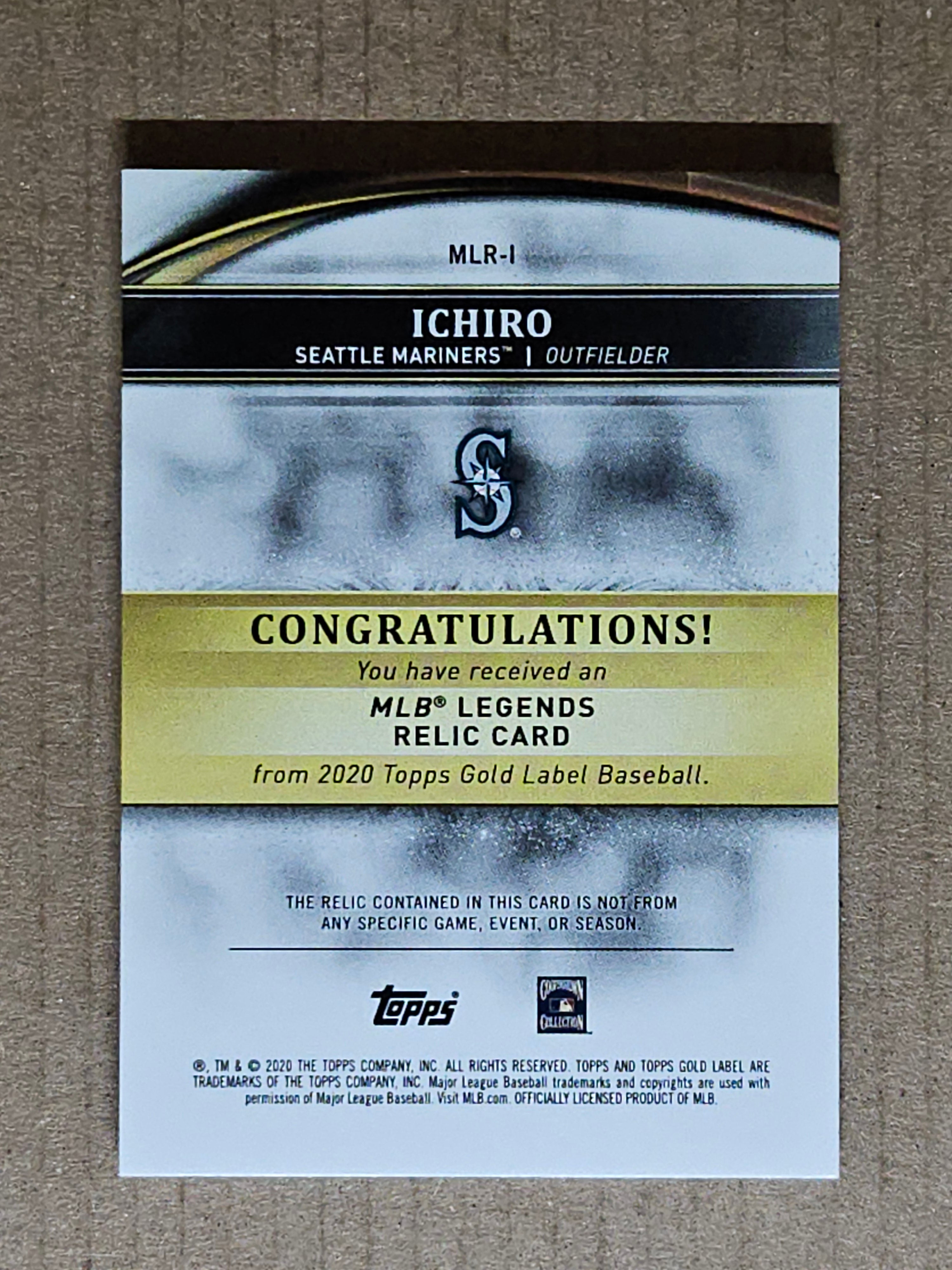 2020 Topps Gold Label #MLR-I Ichiro MLB Legends Relics Black #/5