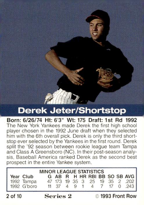 1993 Front Row Gold Collection Series 2 #2 Derek Jeter