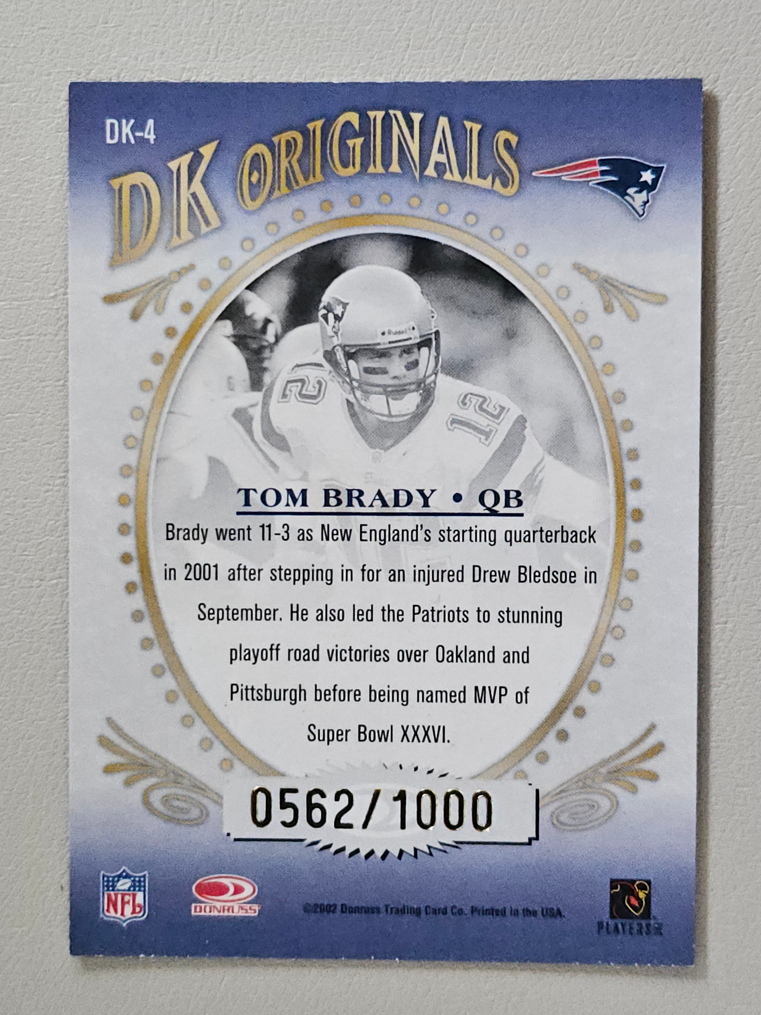 2002 Donruss Gridiron Kings #DK-4 Tom Brady DK Originals #/1000