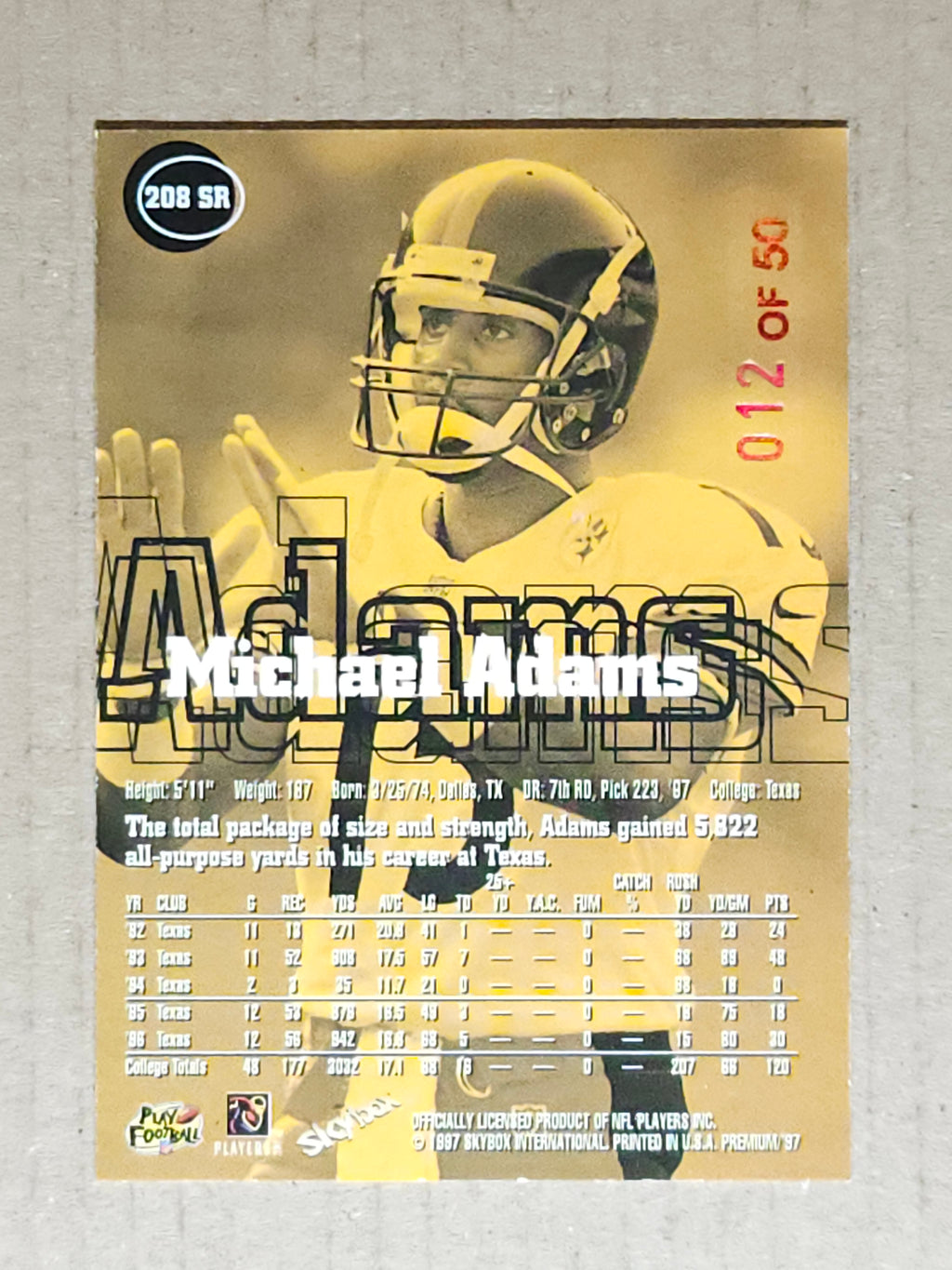 1997 SkyBox Premium #208 SR Mike Adams Rubies #/50