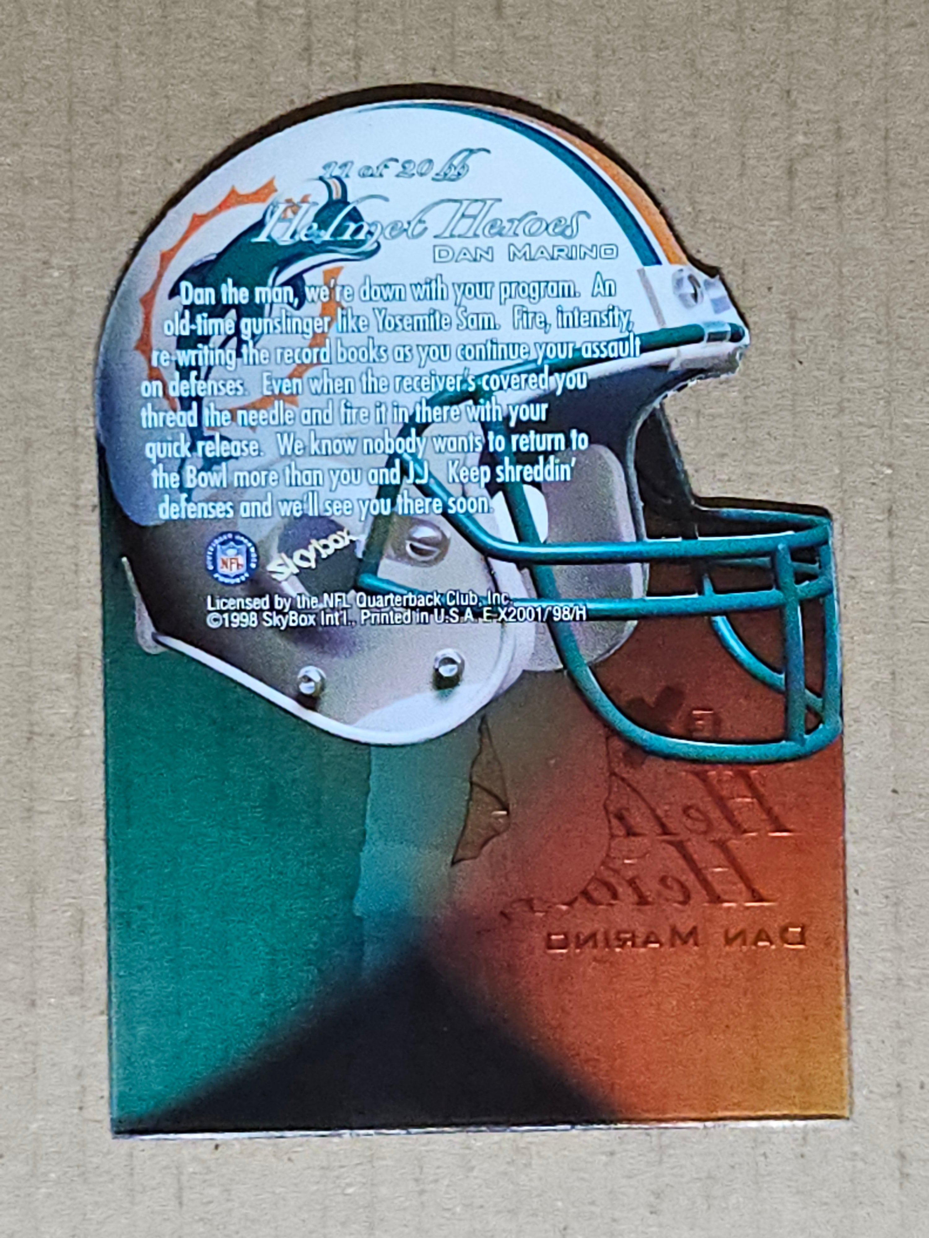 1998 SkyBox E-X2001 #11hh Dan Marino Helmet-Heroes