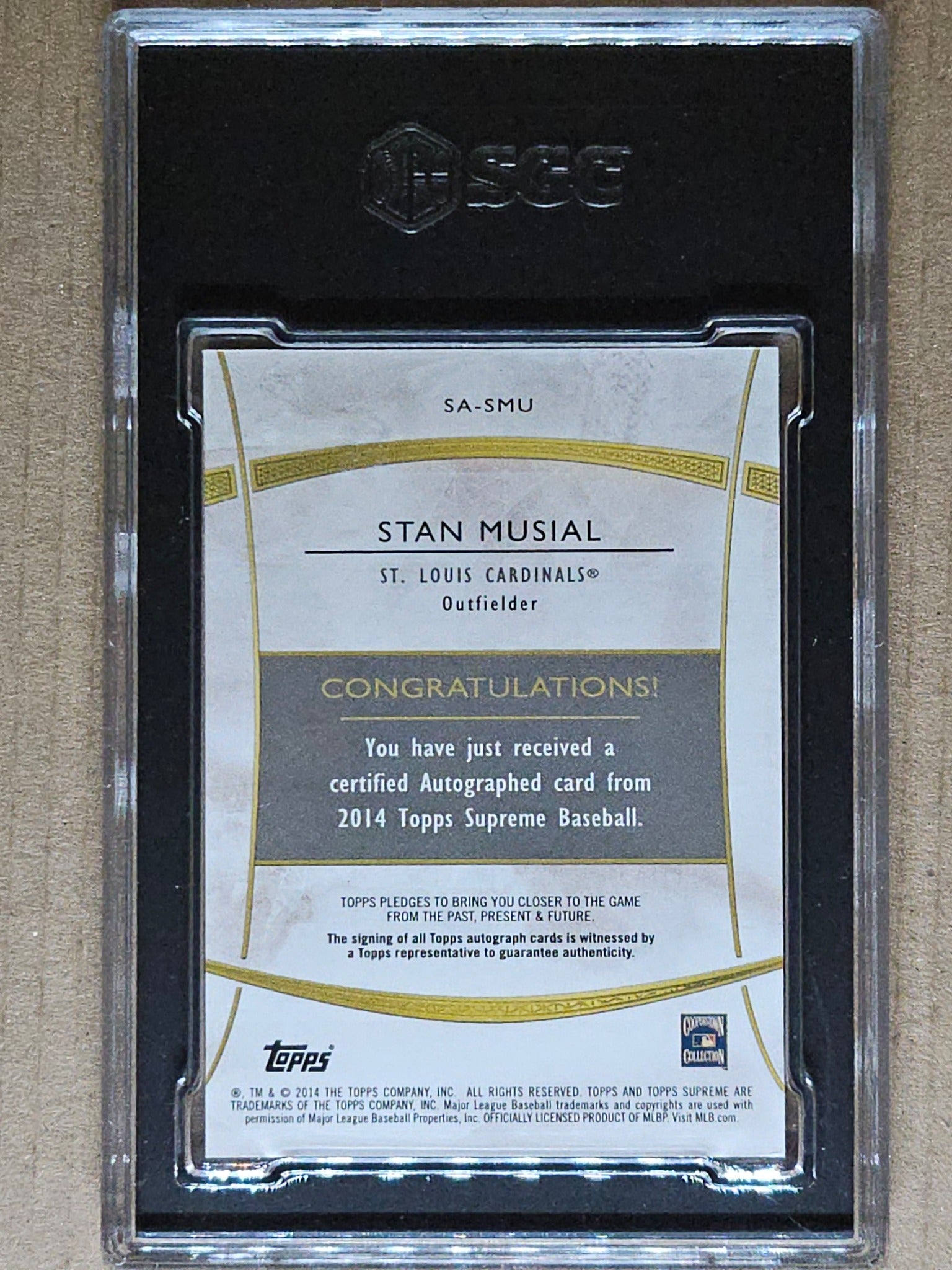 2014 Topps Supreme #SA-SMU Stan Musial Black #/5 SGC 9.5 Auto 10
