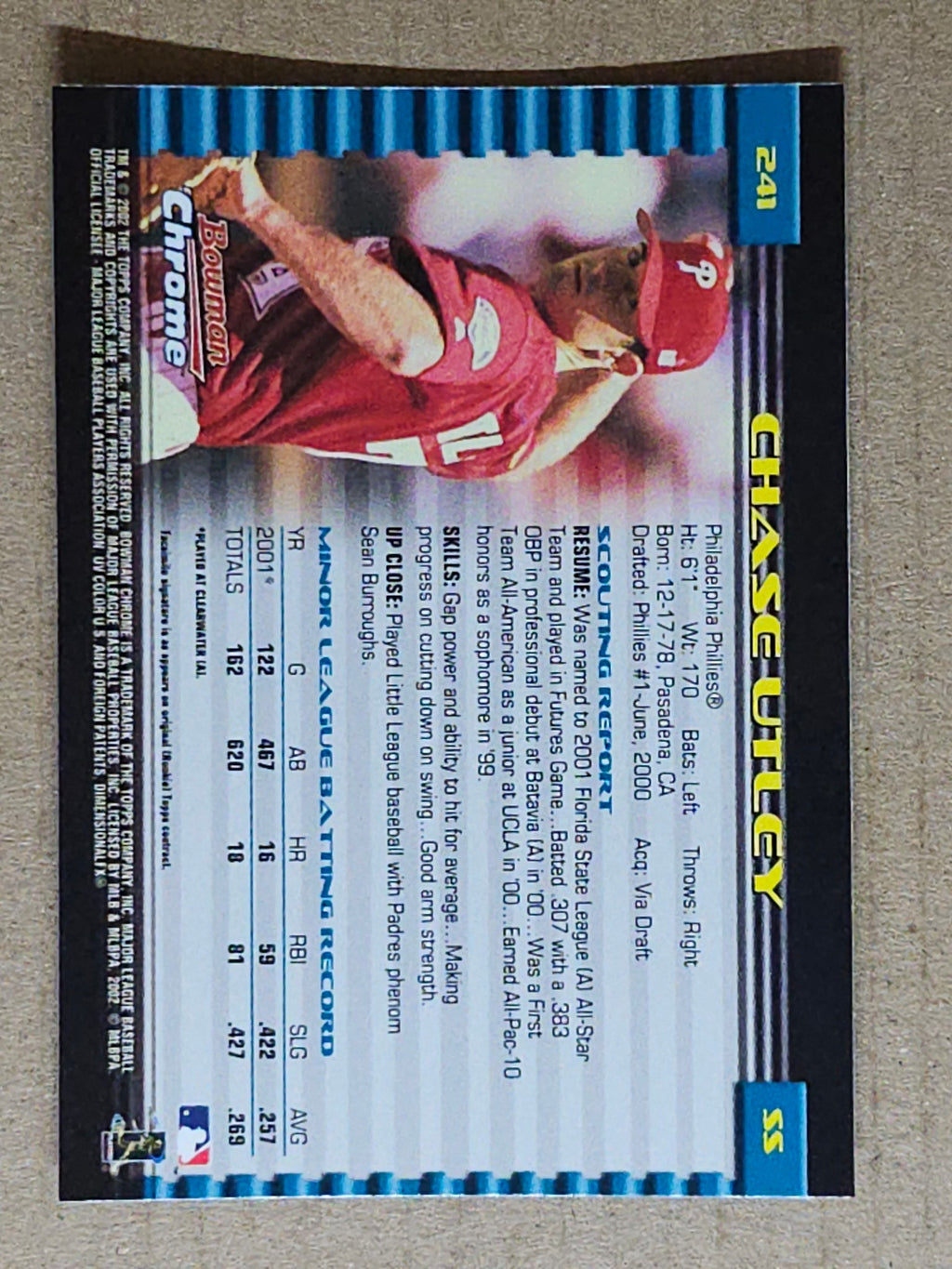 2002 Bowman Chrome #241 Chase Utley