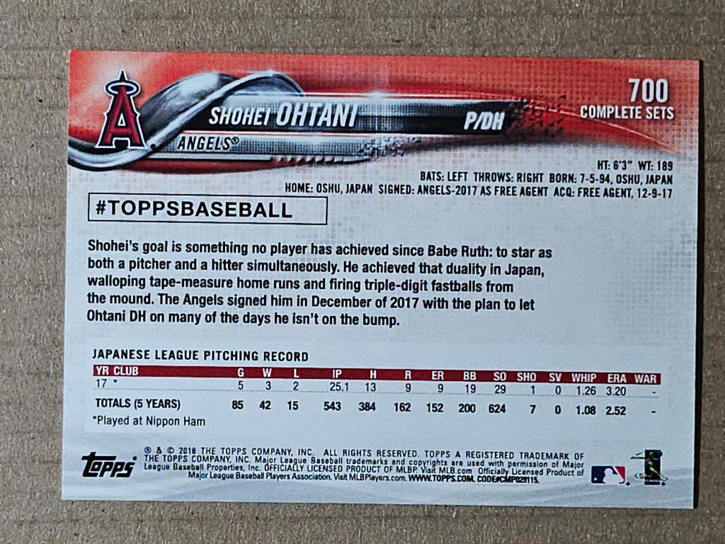 2018 Topps #700 Shohei Ohtani Factory Set Bonus: Rookie Image Variation