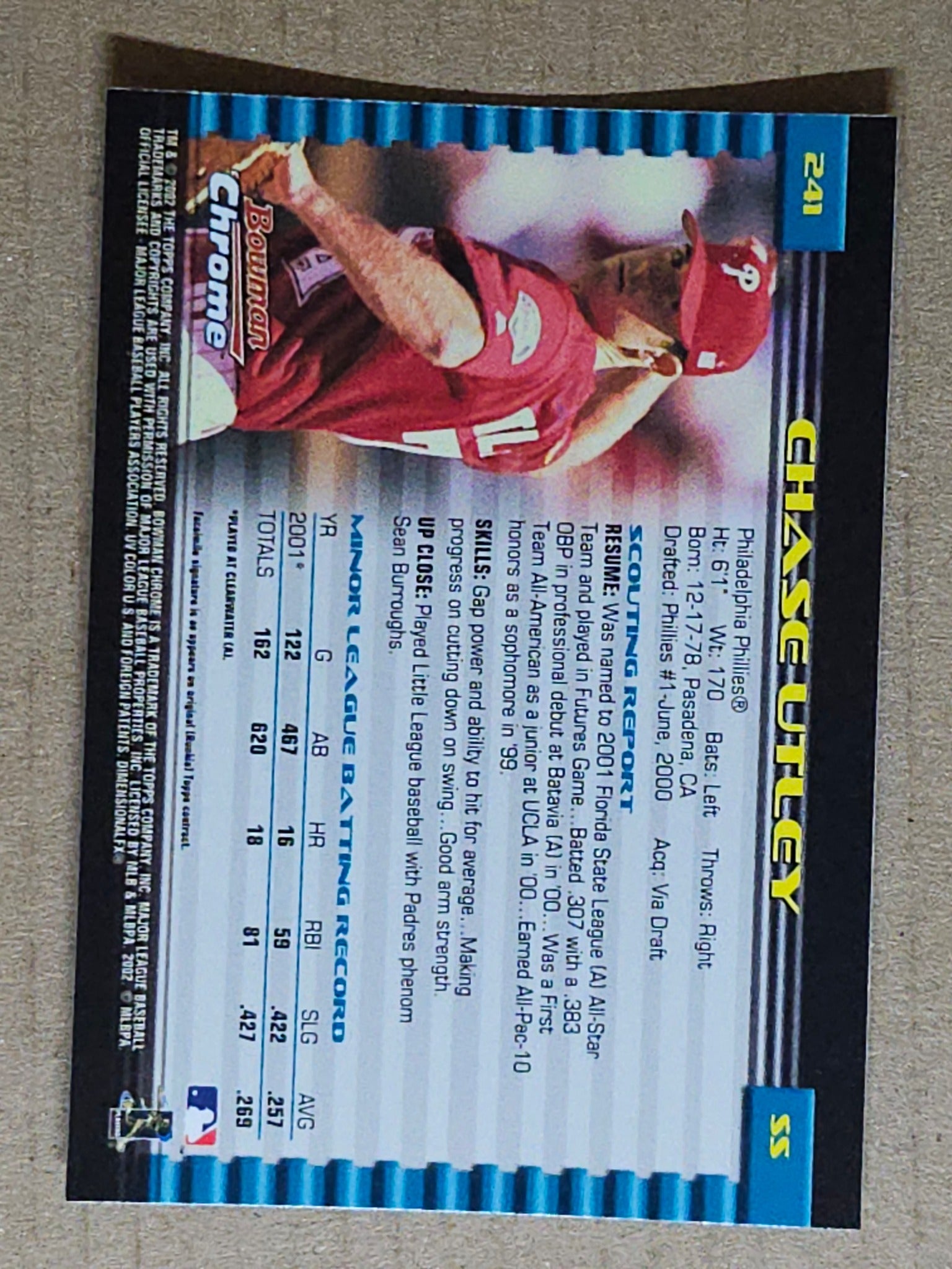 2002 Bowman Chrome #241 Chase Utley