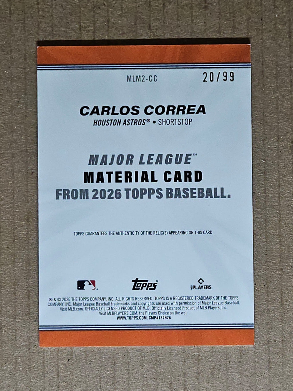 2026 Topps Carlos Correa Major League Materials Relics Green #/99