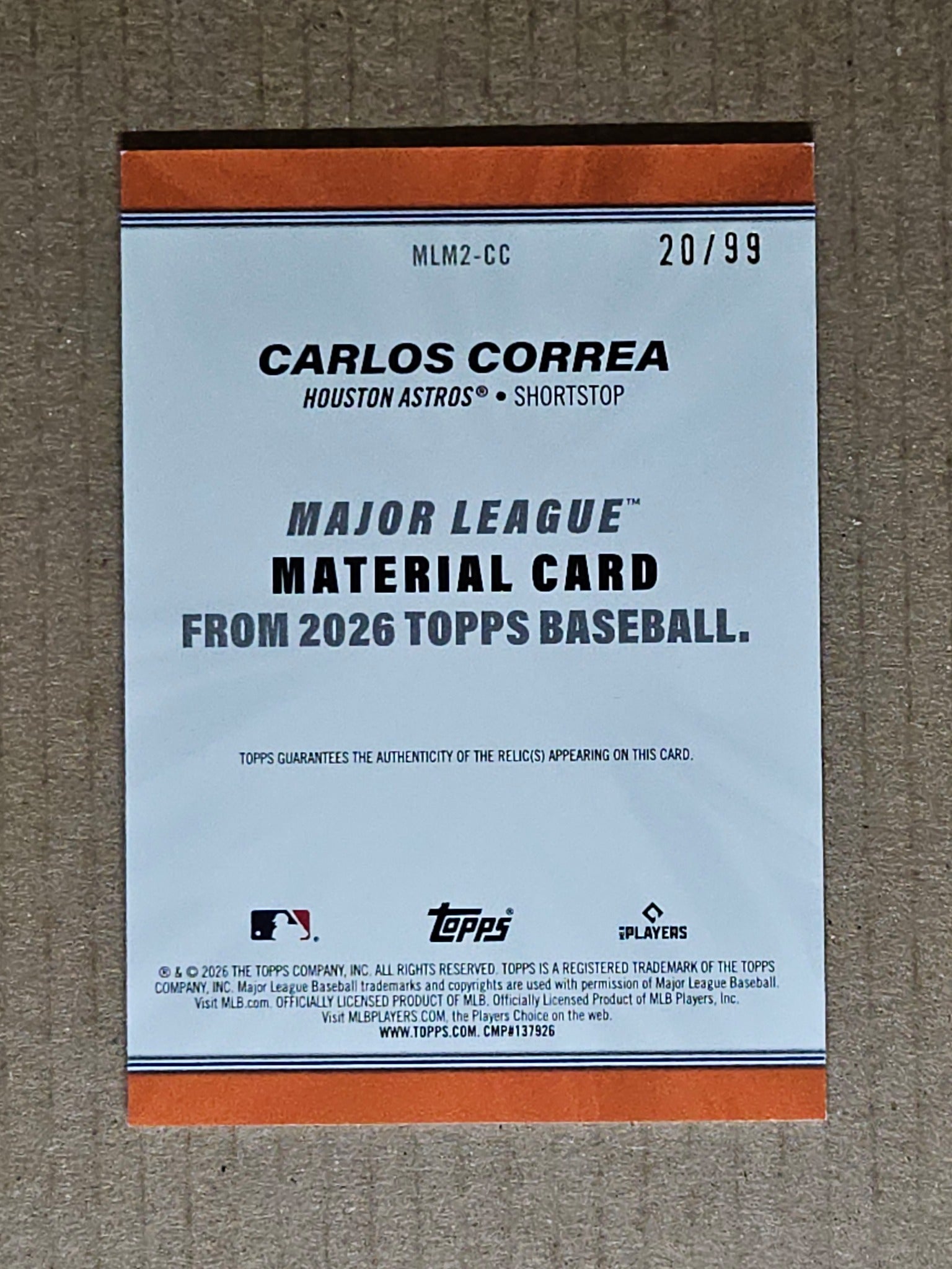2026 Topps Carlos Correa Major League Materials Relics Green #/99