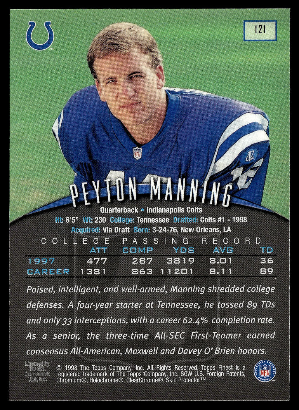 1998 Finest #121 Peyton Manning