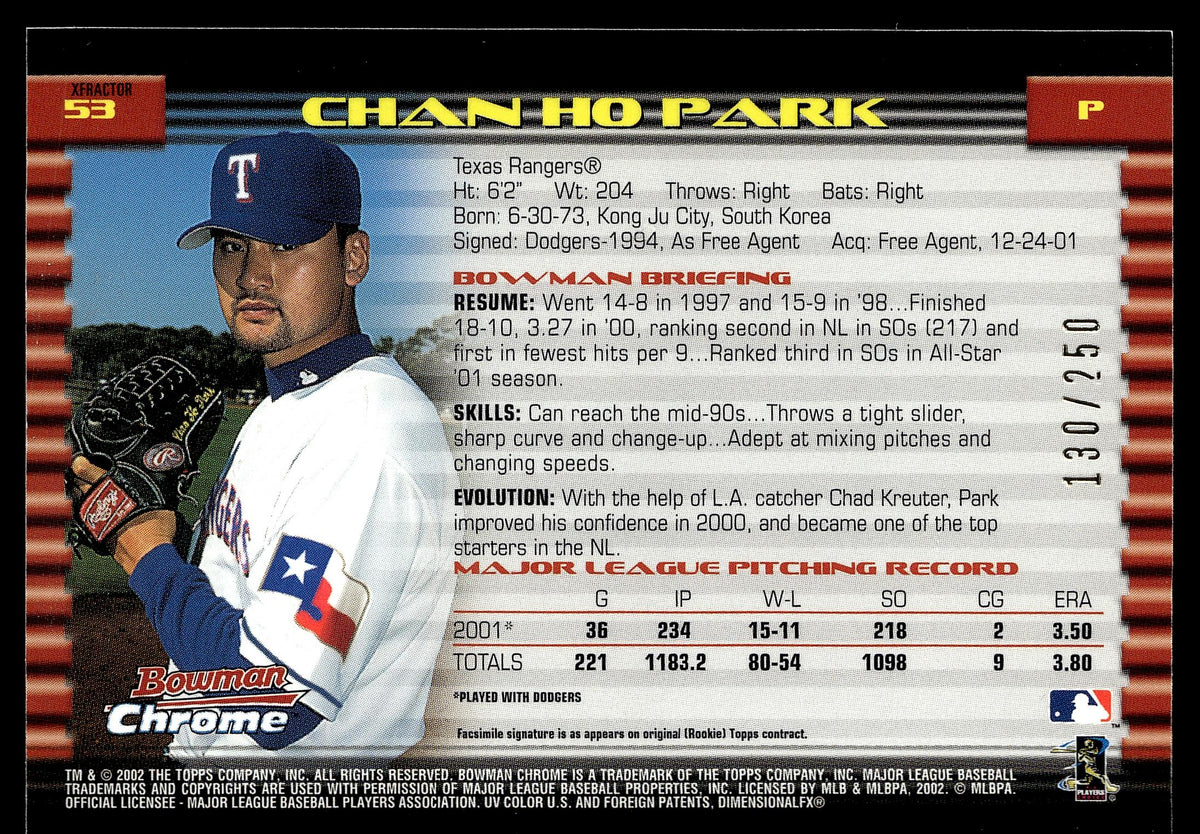 2002 Bowman Chrome #53 Chan Ho Park X-Fractors #/250