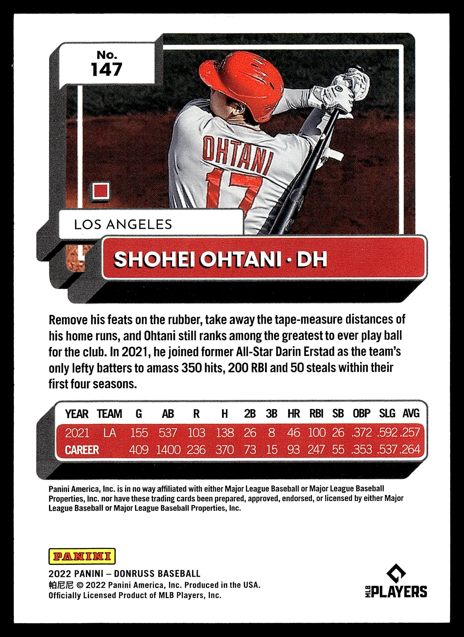 2022 Donruss #147 Shohei Ohtani Red #/2022