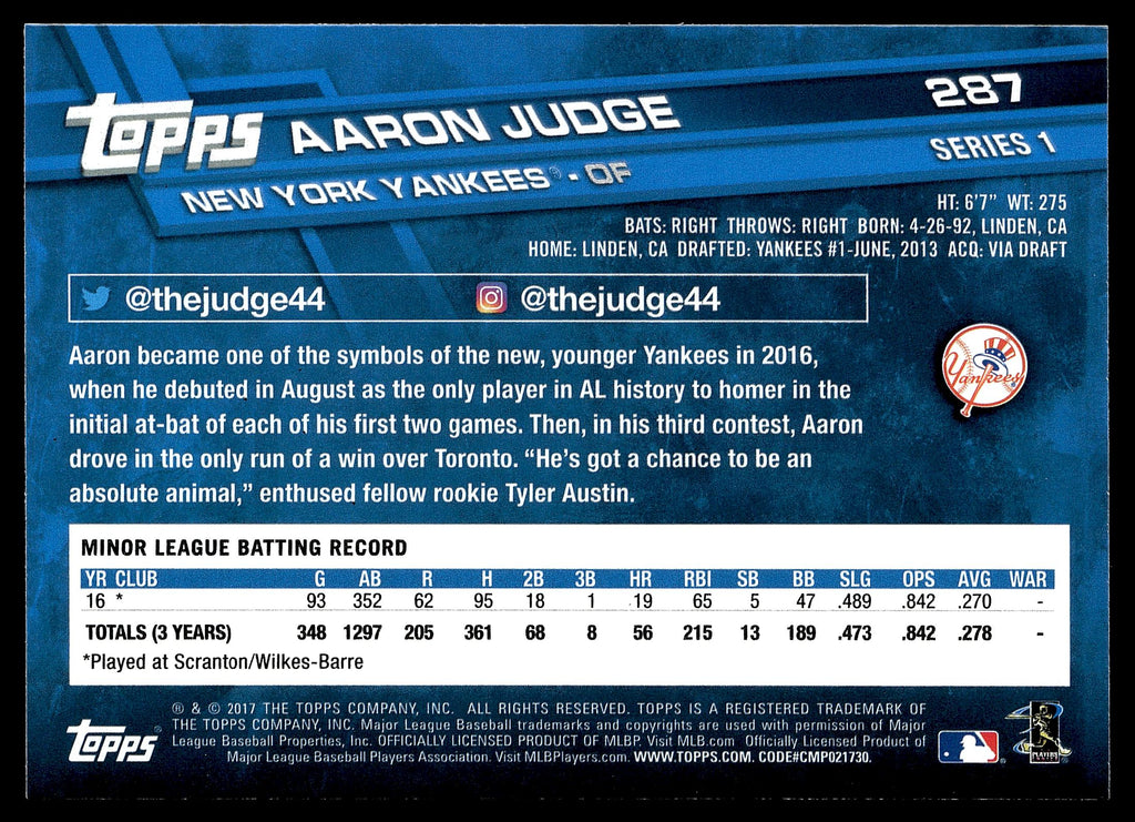 2017 Topps #287 Aaron Judge