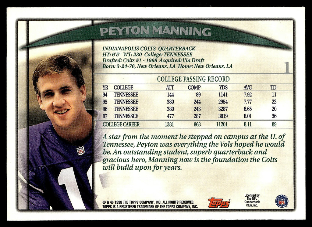 1998 Topps Season Opener #1 Peyton Manning