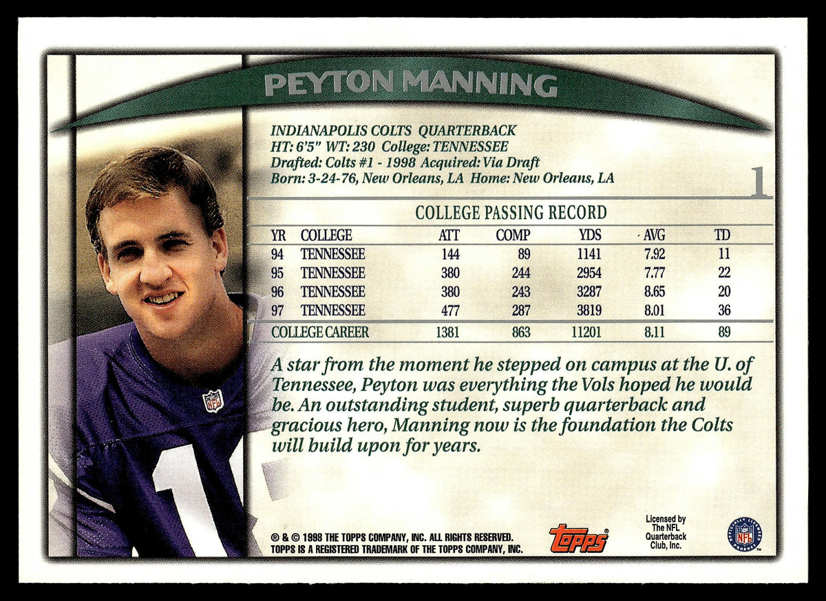 1998 Topps Season Opener #1 Peyton Manning