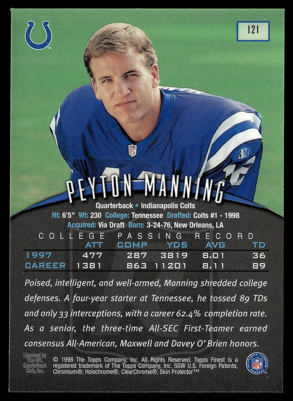 1998 Finest #121 Peyton Manning