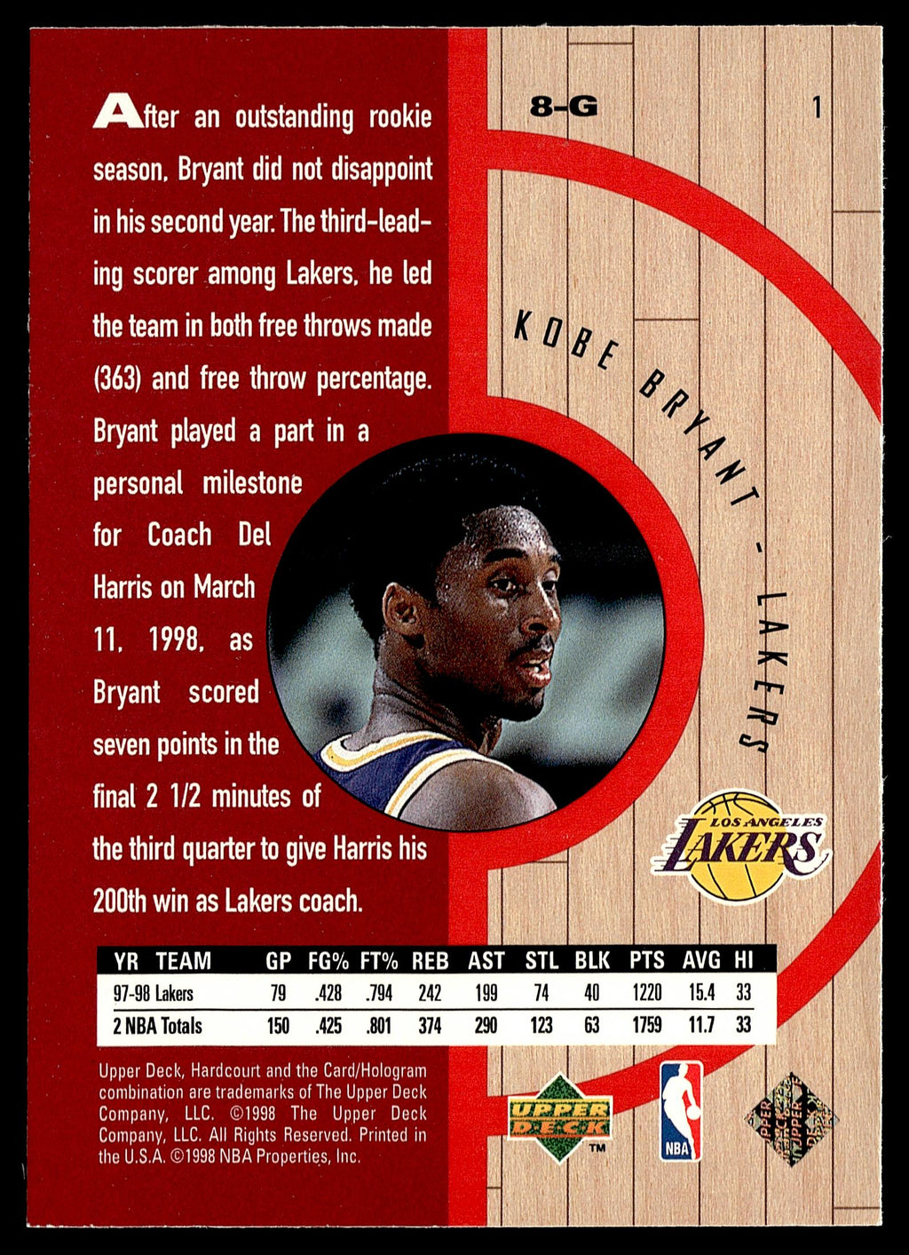1998 Upper Deck Hardcourt #1 Kobe Bryant