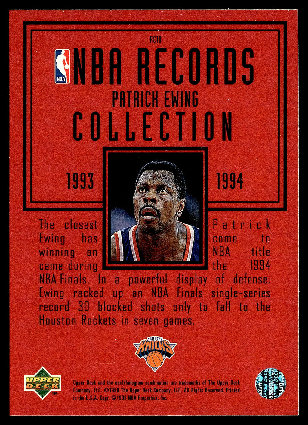 1997-98 Upper Deck #RC18 Patrick Ewing NBA Records Collection