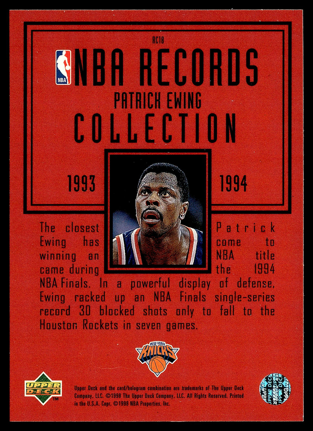 1997-98 Upper Deck #RC18 Patrick Ewing NBA Records Collection