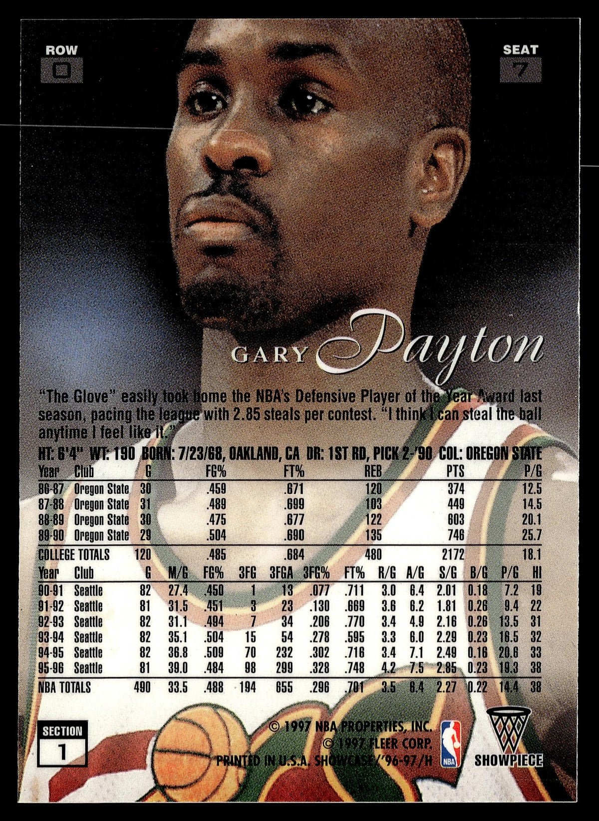 1996-97 Flair Showcase #7 Gary Payton Flair Showcase Row 0 (Showcase)