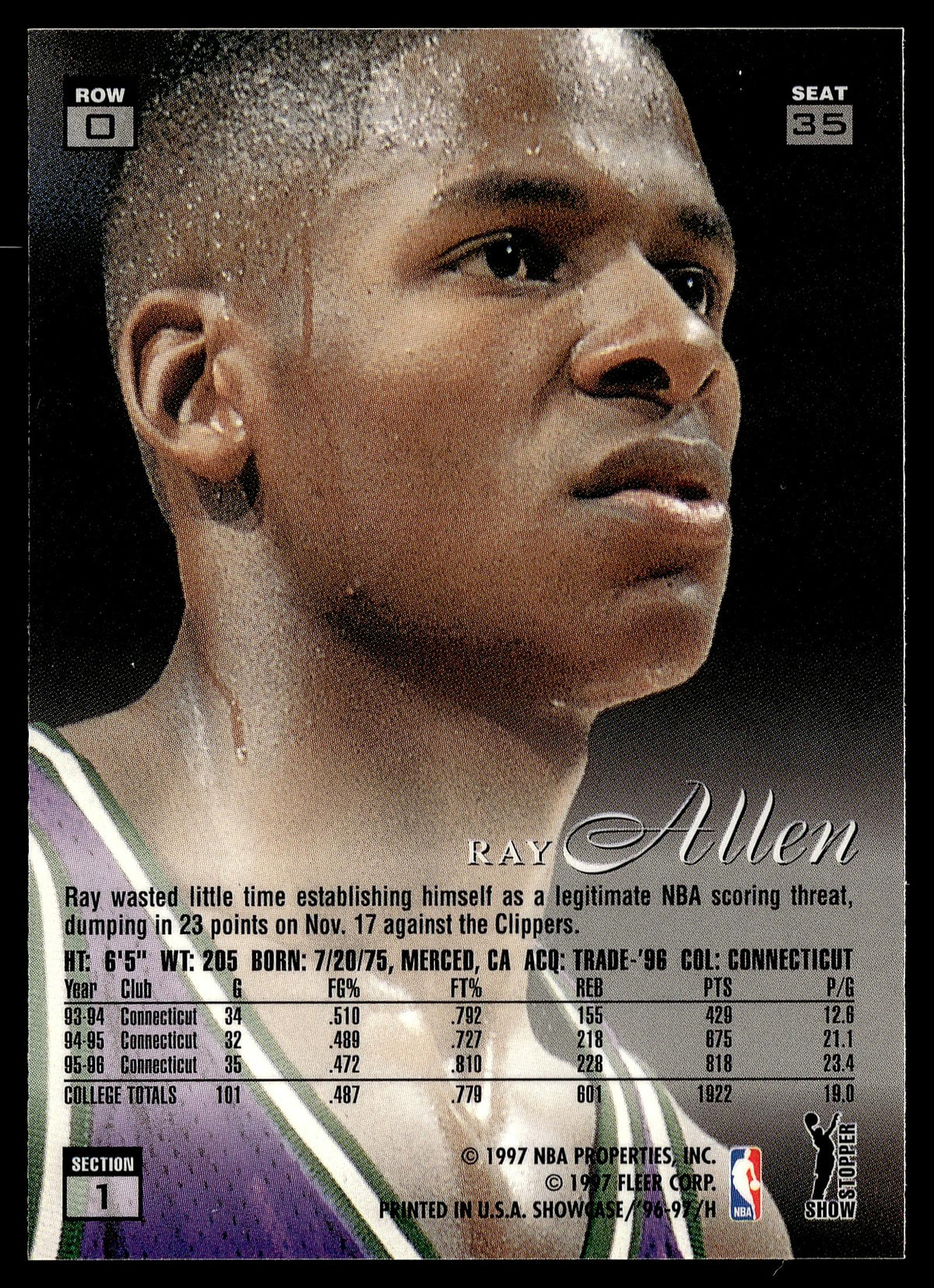 1996-97 Flair Showcase #35 Ray Allen Flair Showcase Row 0 (Showcase)