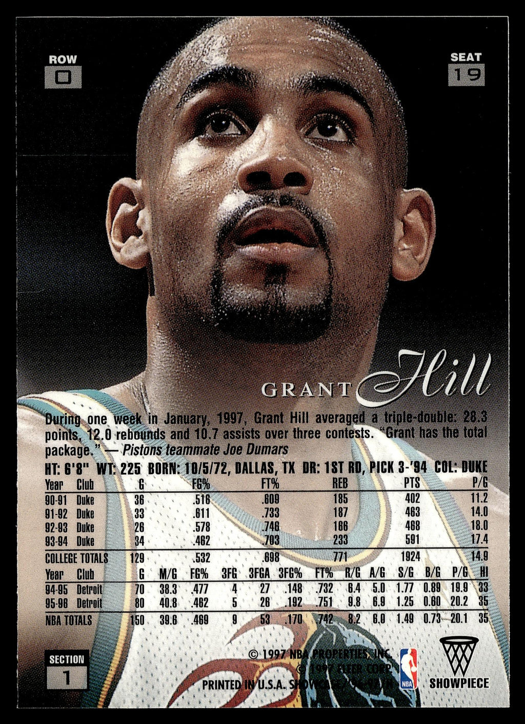 1996-97 Flair Showcase #19 Grant Hill Flair Showcase Row 0 (Showcase)