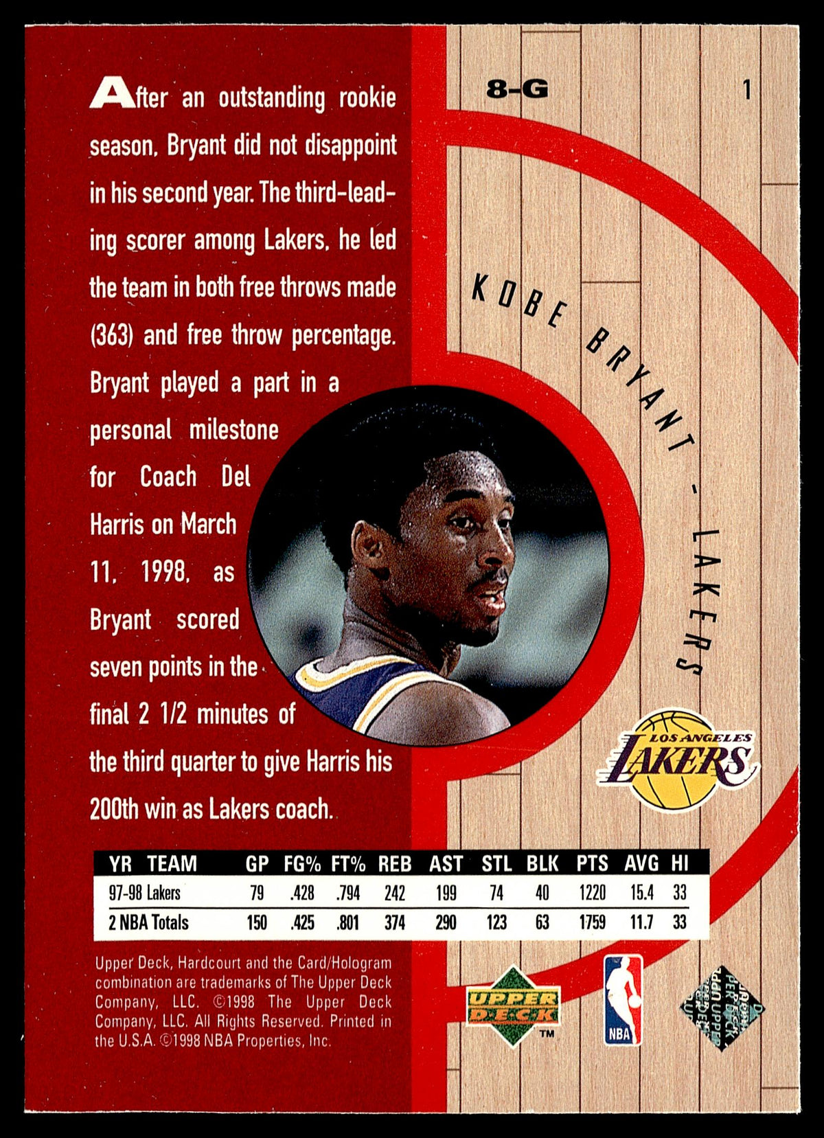 1998 Upper Deck Hardcourt #1 Kobe Bryant
