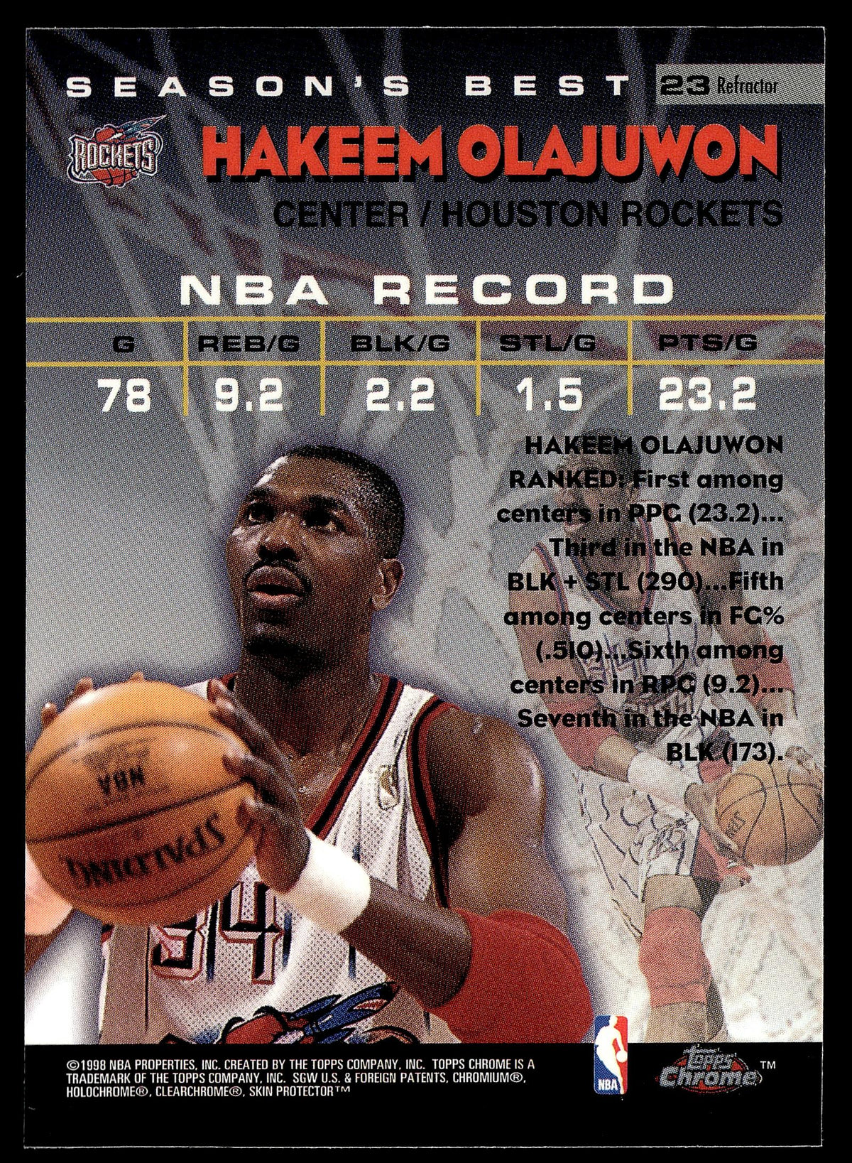 1997-98 Topps Chrome #23 Hakeem Olajuwon Season's Best Refractors