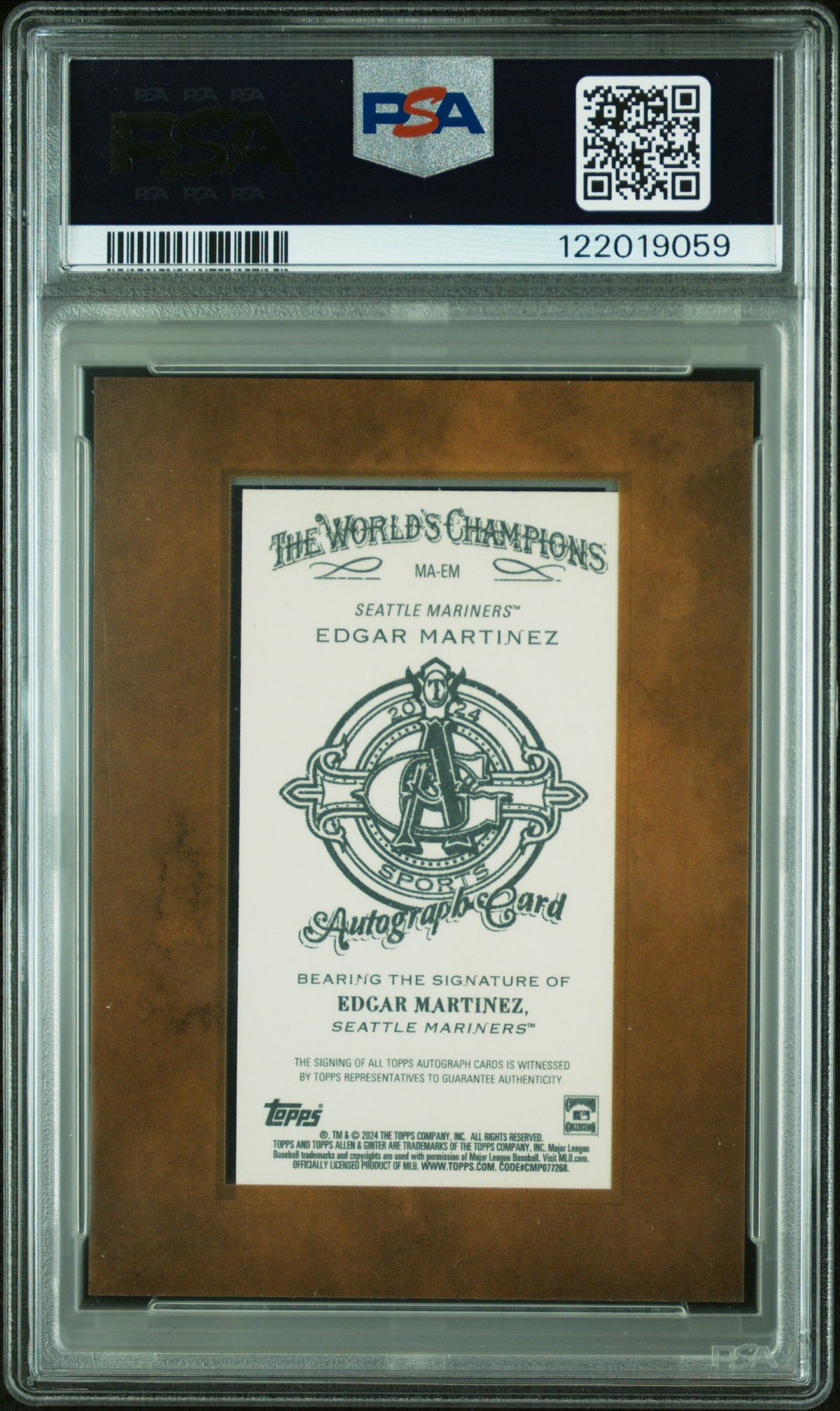 2024 Topps A&G Mini Autographs #MA-EM Edgar Martinez Framed Mini-Autograph PSA 8