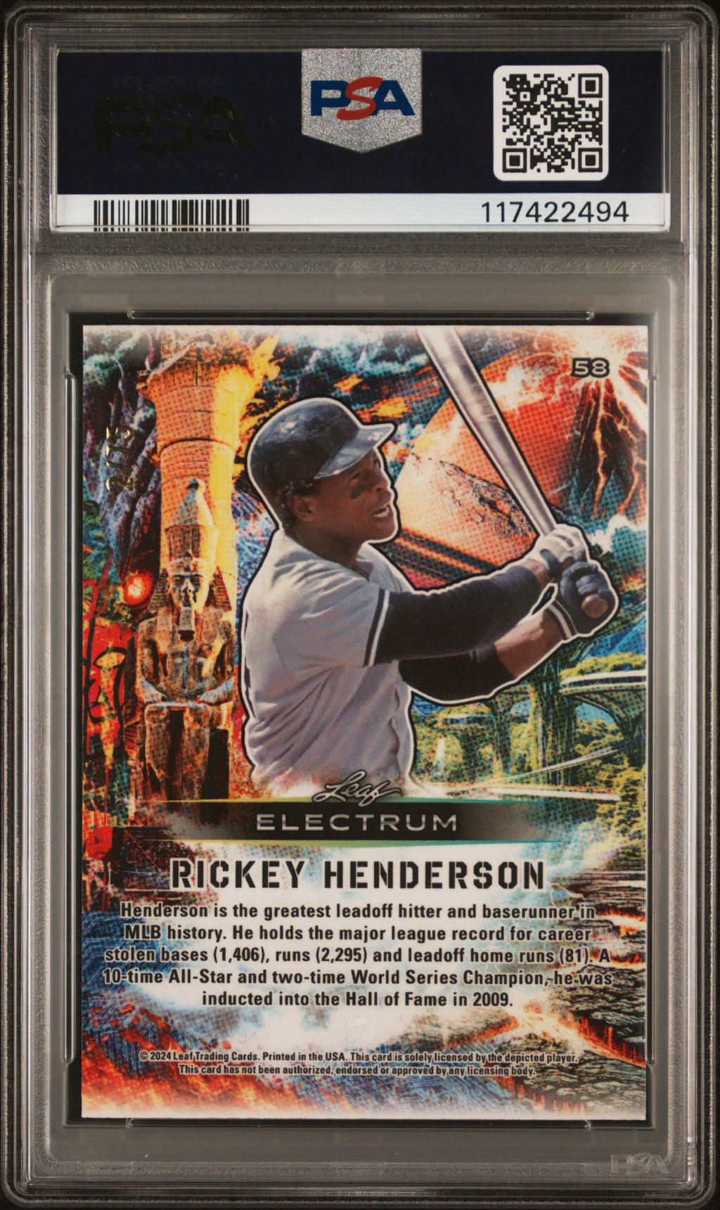 2024 Leaf #58 Rickey Henderson Base Silver Board with Tie-Dye Skin PSA 9 #/75