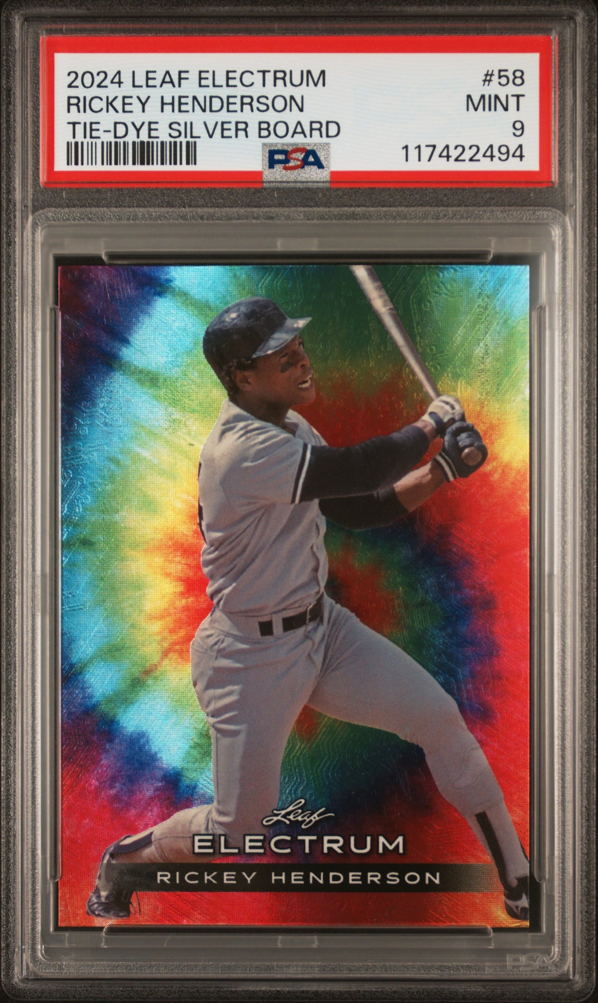 2024 Leaf #58 Rickey Henderson Base Silver Board with Tie-Dye Skin PSA 9 #/75