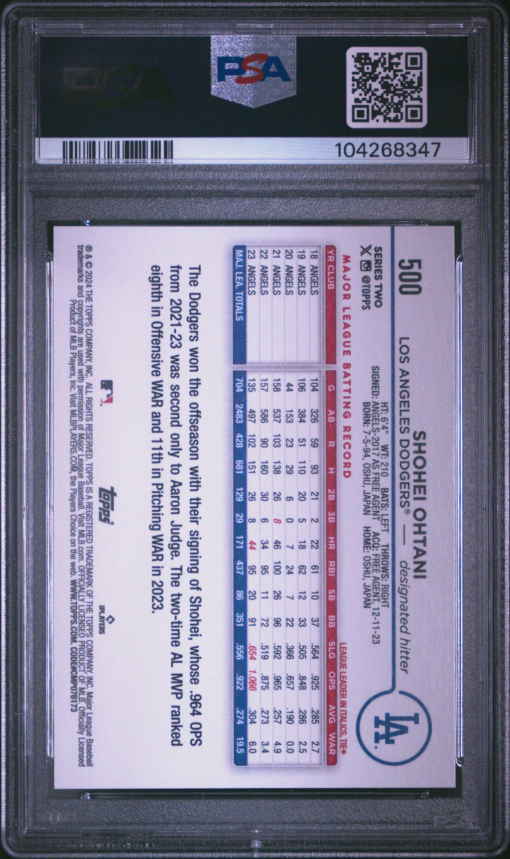 2024 Topps #500 Shohei Ohtani PSA 9