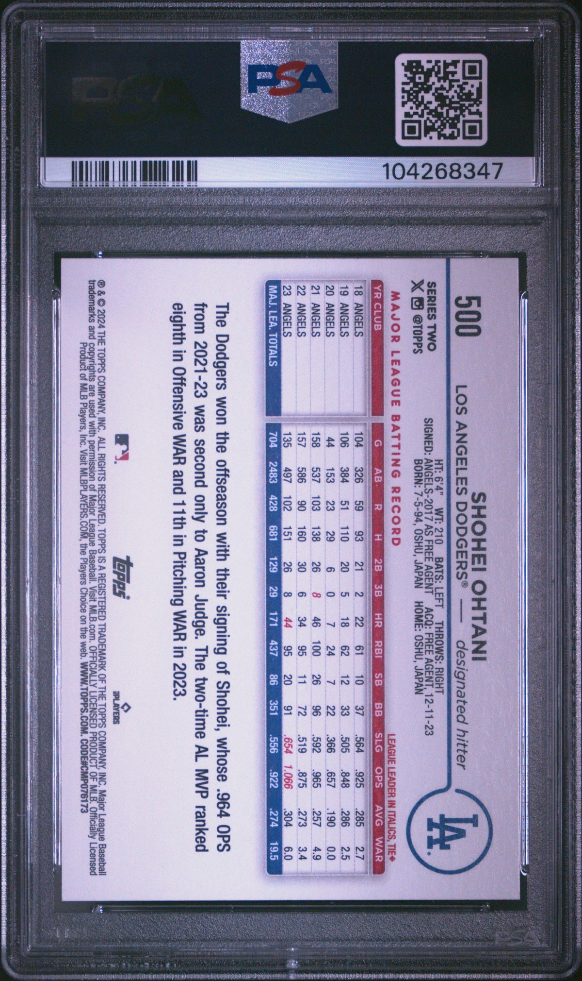 2024 Topps #500 Shohei Ohtani PSA 9