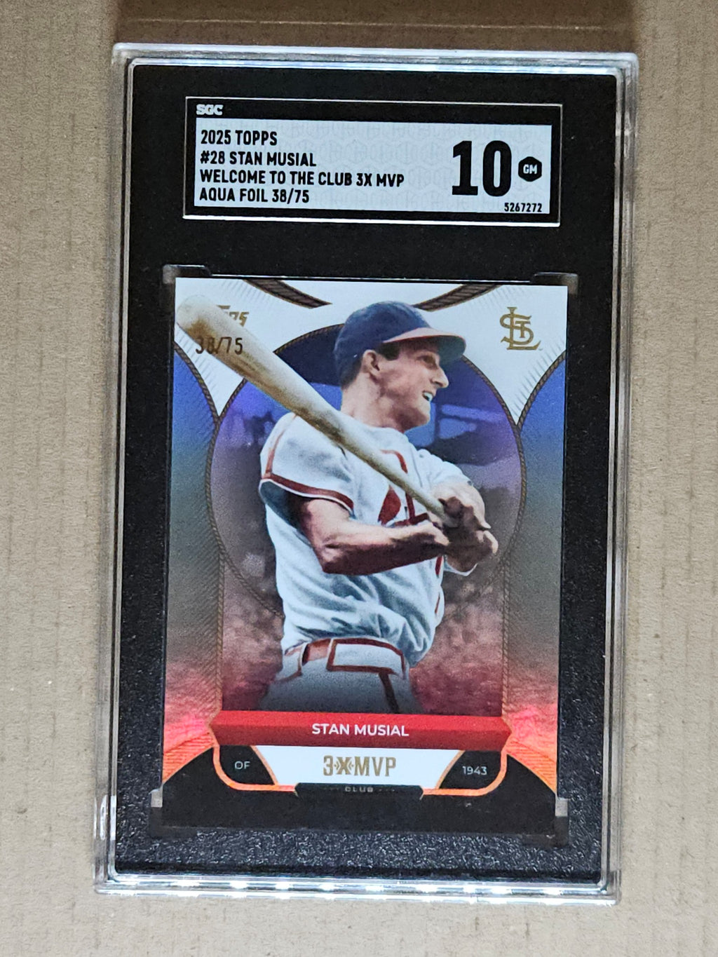 2025 Topps Welcome to the Club: 3X MVP #28 Stan Musial Aqua Foil SGC 10 #/75