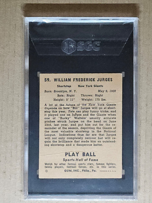 1941 Play Ball #59 Billy Jurges SGC 1