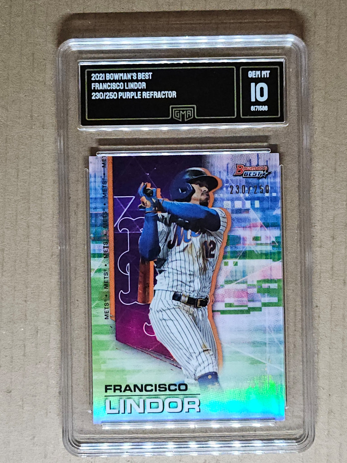 2021 Bowman's Best #99 Francisco Lindor Purple Refractor GMA 10 #/250