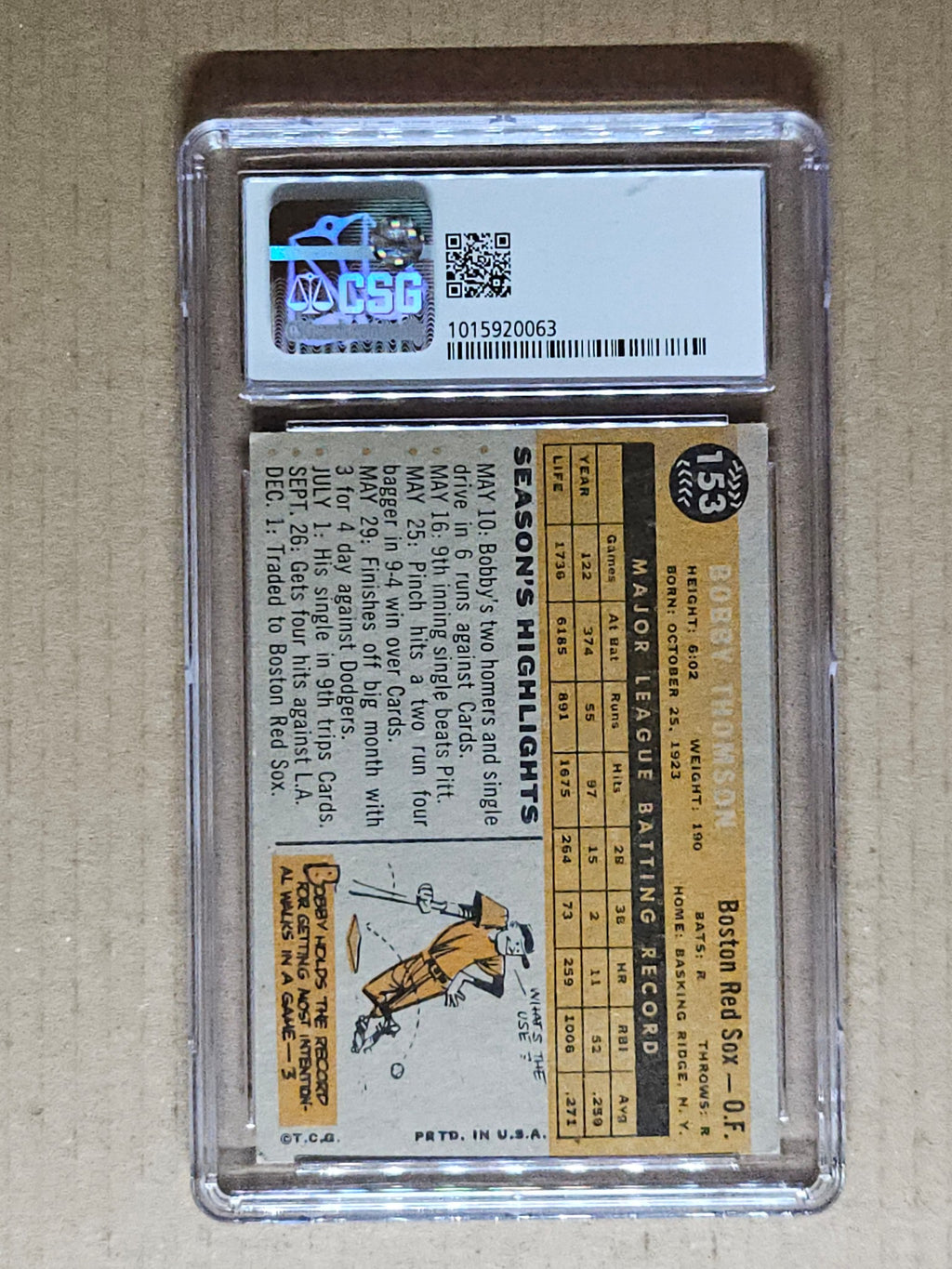 1960 Topps #153 Bobby Thomson CSG 5